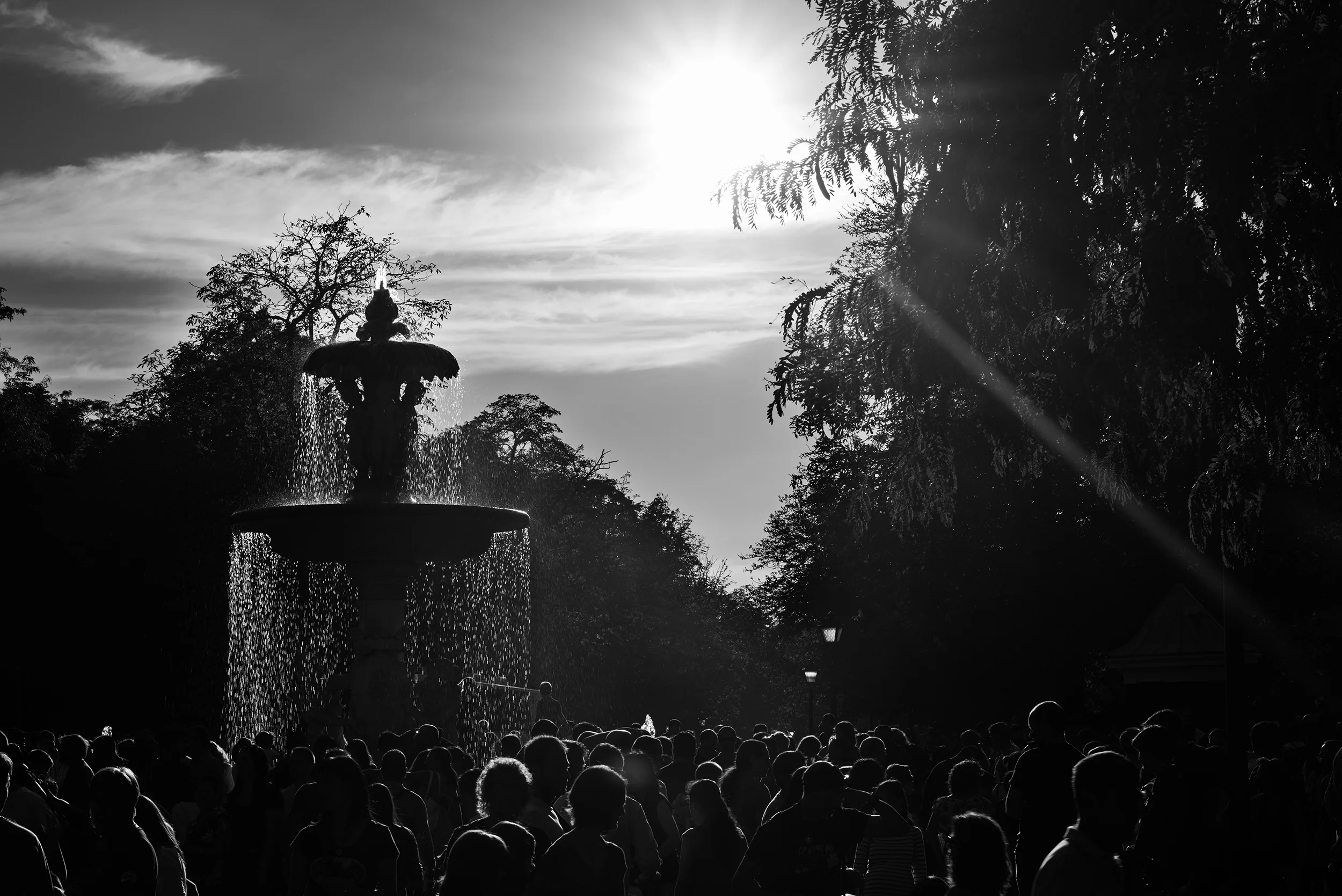 Silhouette of a weekend crowd in the Retiro Park, Madrid