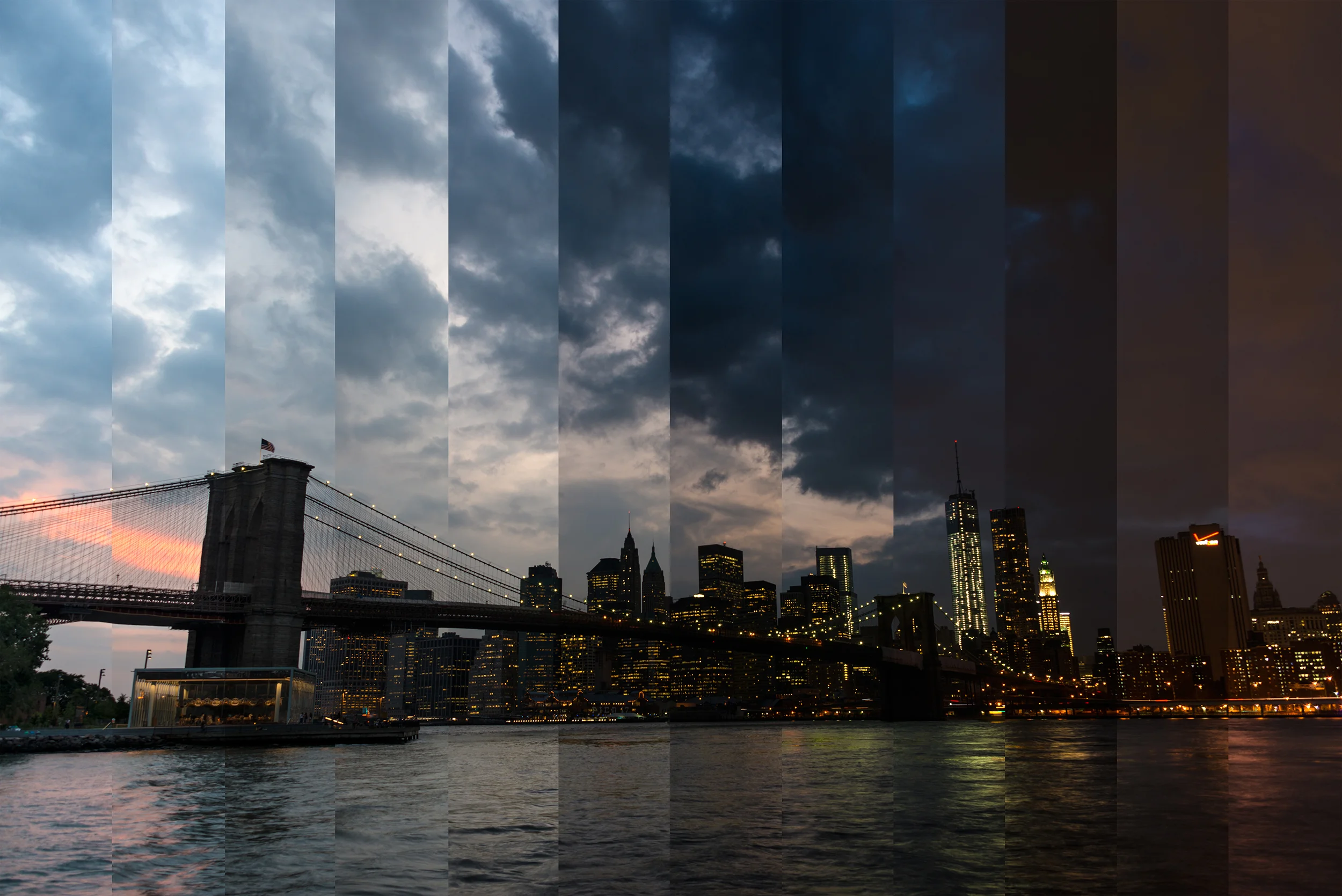 Brooklyn Bridge and Lower Manhattan at night, New York