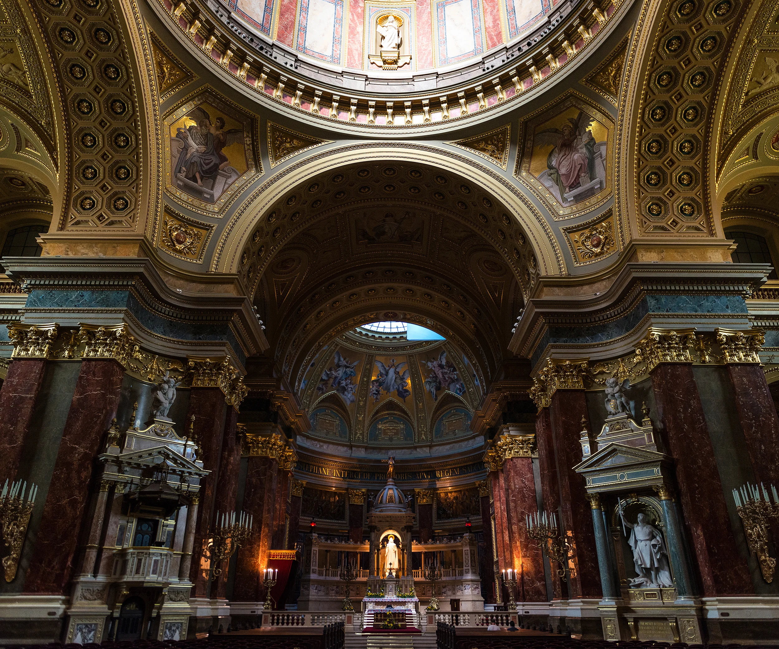 Inside view of St. Stephen Basilica in Budapest