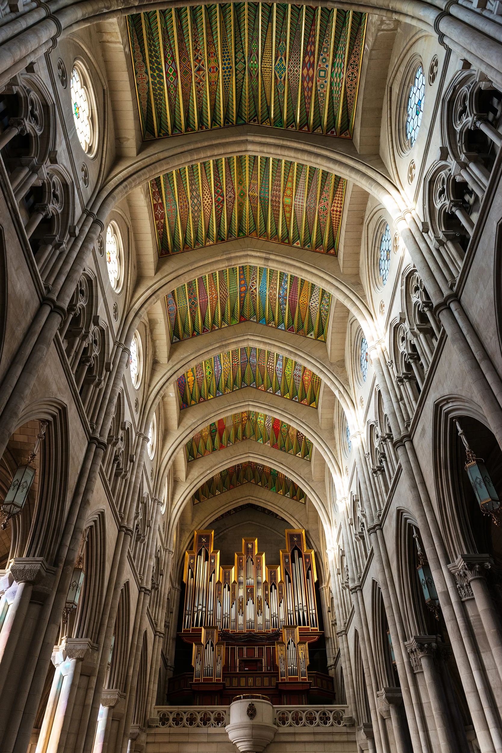 Inside view of the Almudena Cathedral in Madrid
