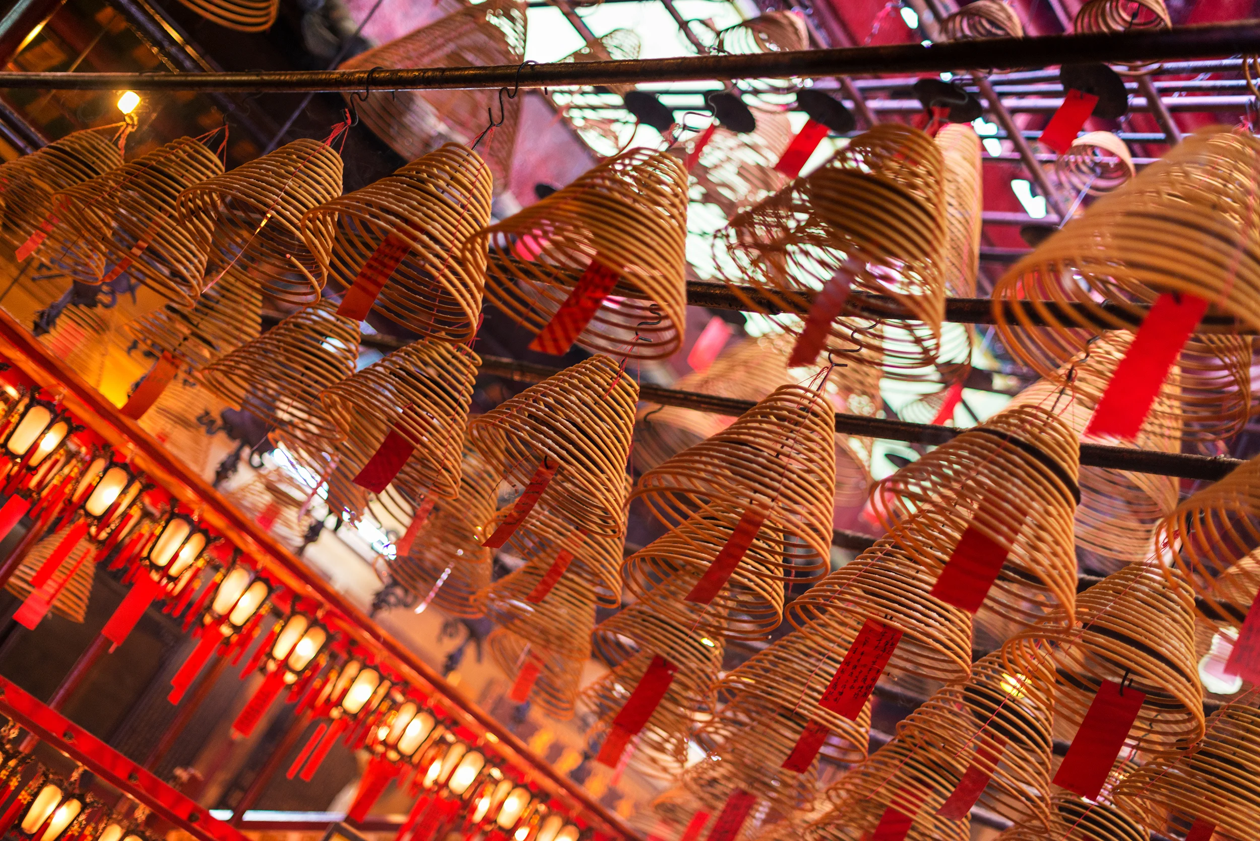 Incense coils and wishes at Man Mo Temple, Hong Kong