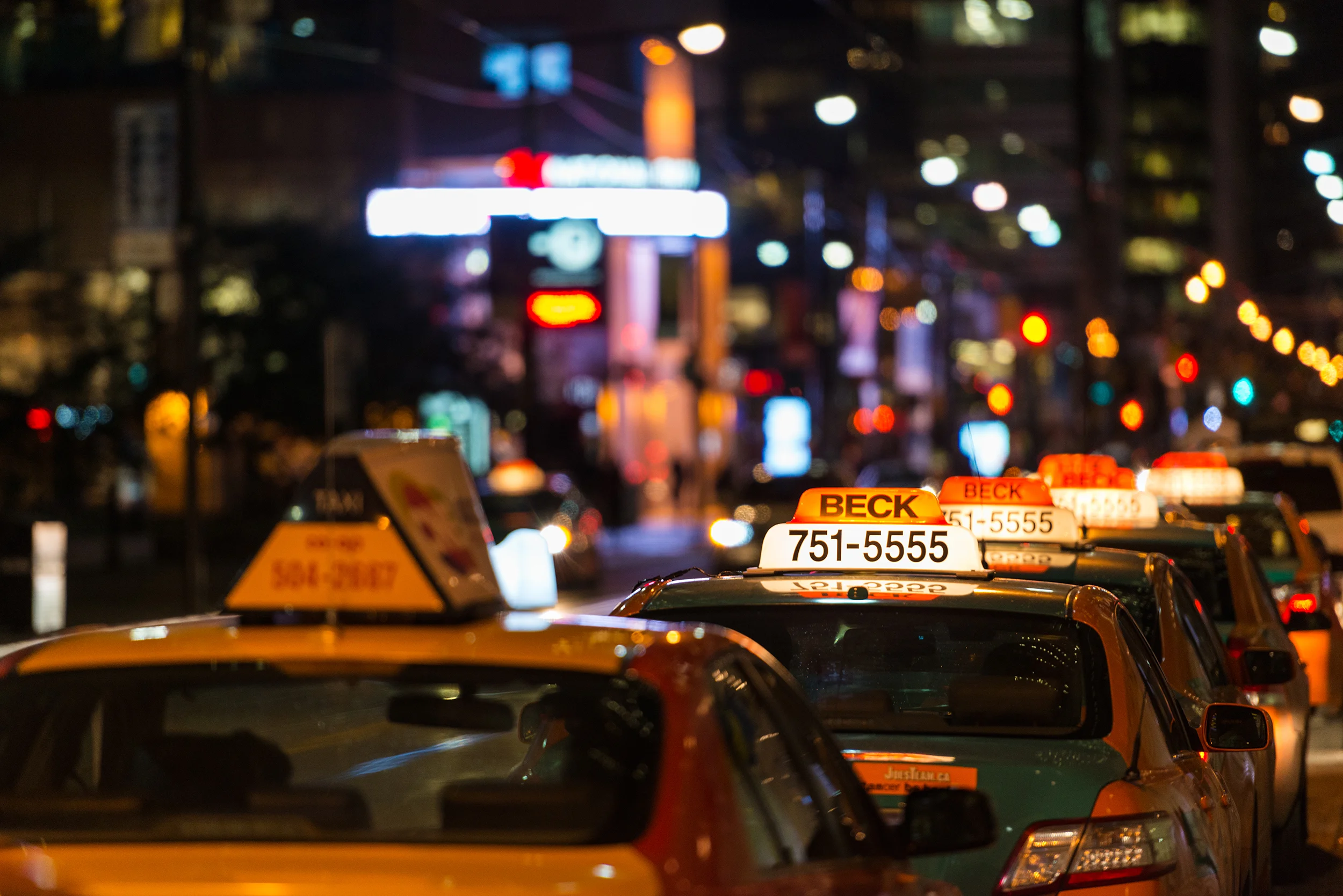 Taxi queue in Toronto at night