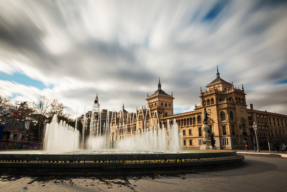 Plaza Zorrilla square in Valladolid, with the Cavalry Academy building in the background