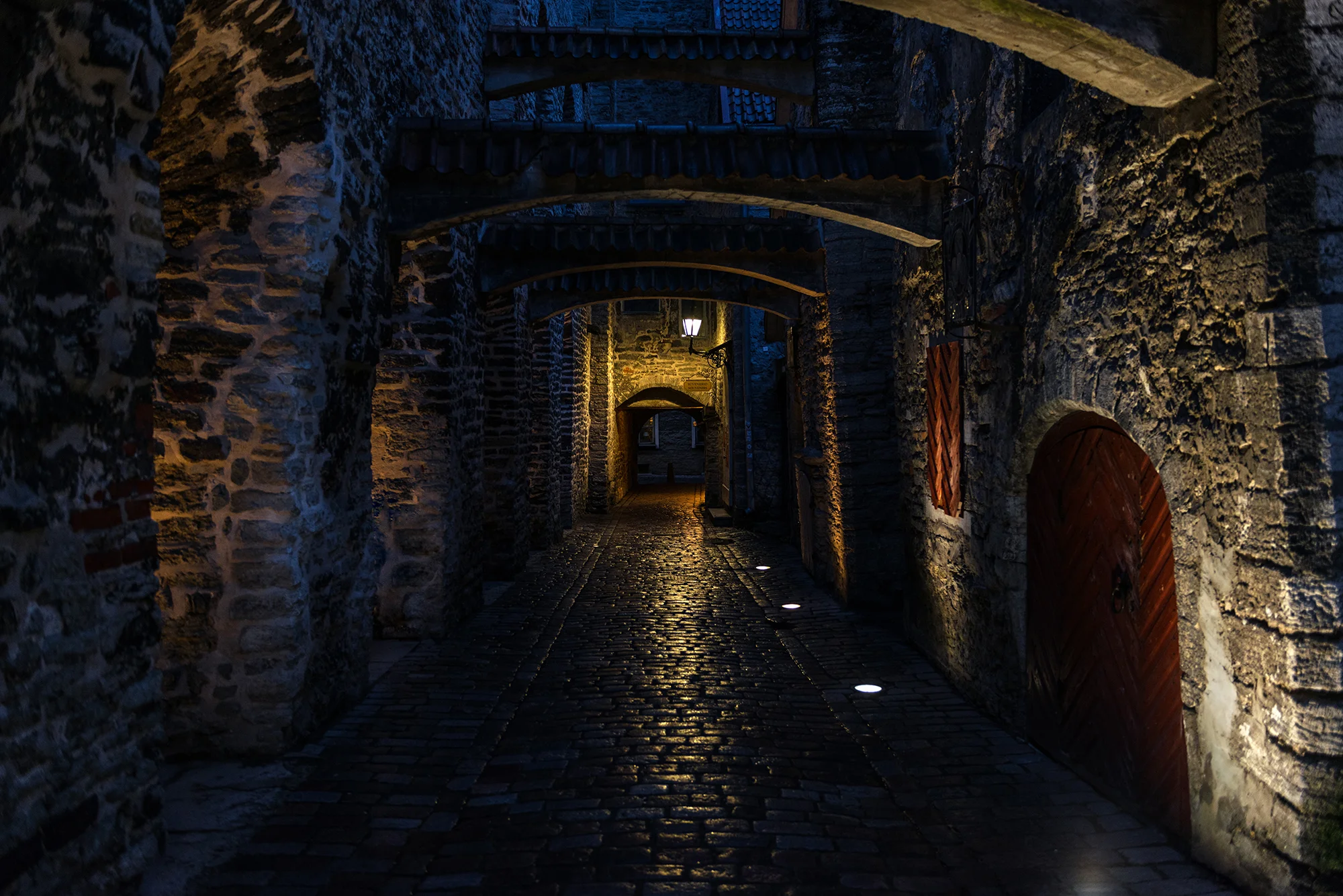 St. Catherine's Passage at night in Tallinn