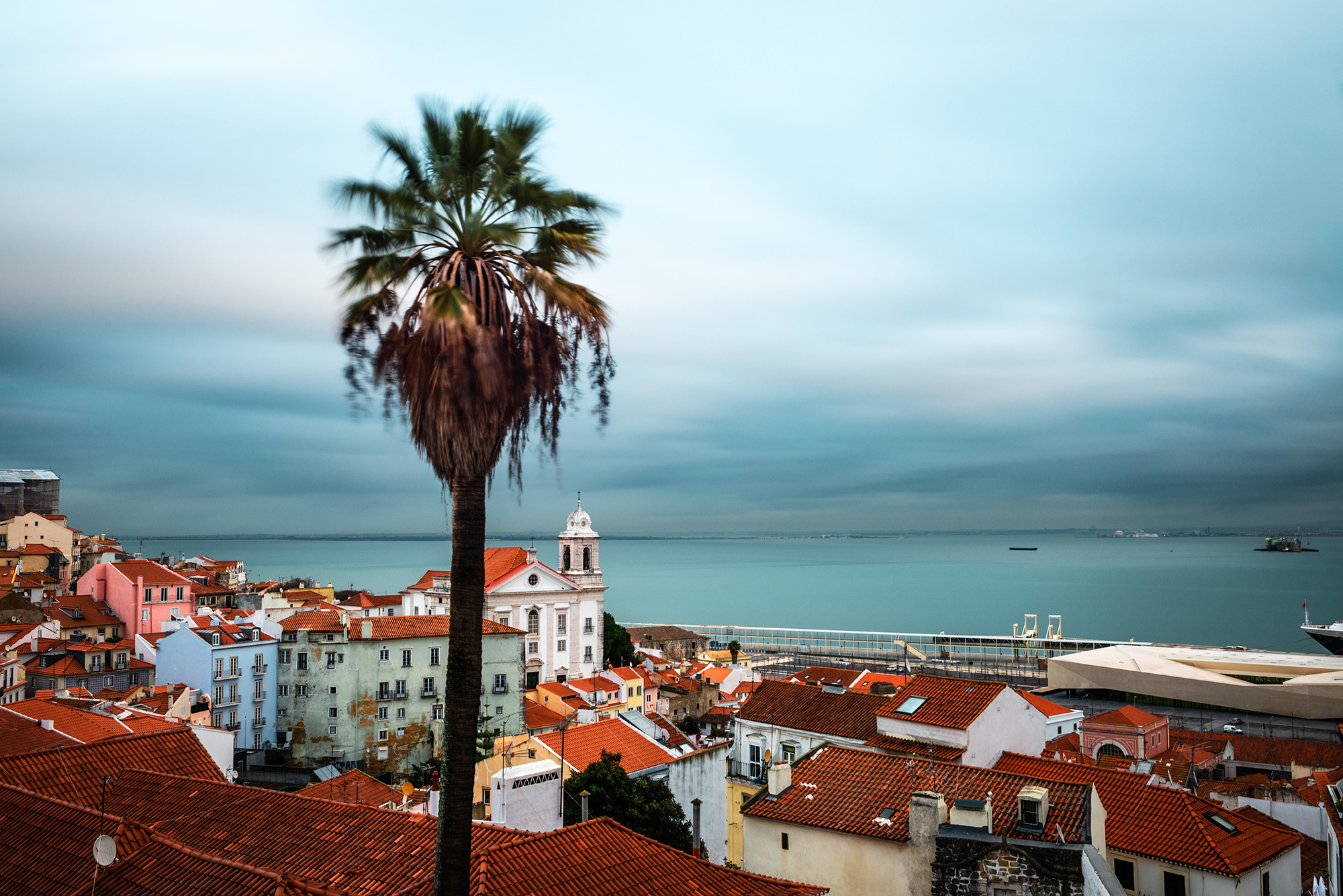 Panorama view of the rooftops of Alfama district in Lisbon
