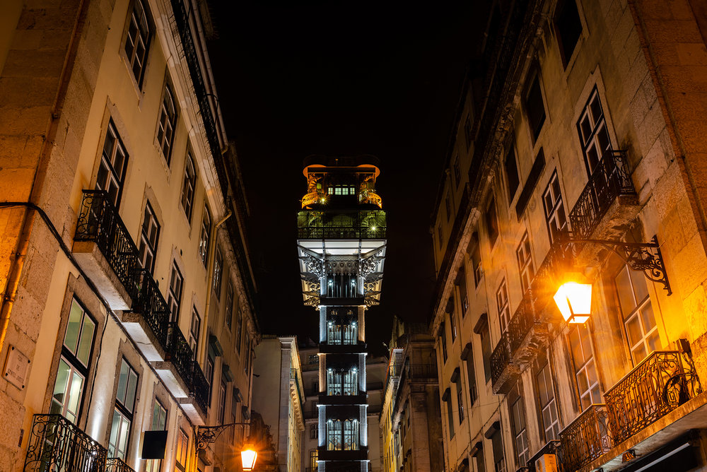 Elevador de Santa Justa in Lisbon at night
