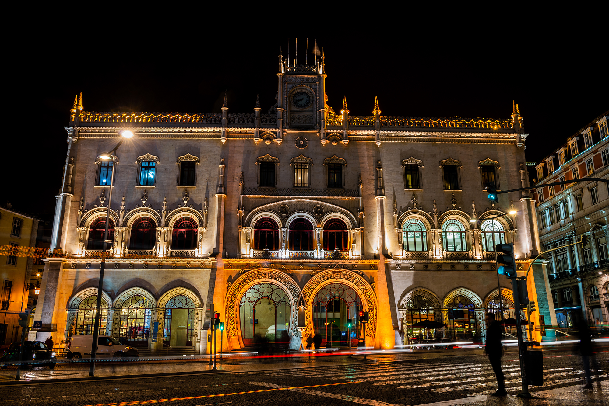 Neo-Manueline facade of the Rossio Railway Station