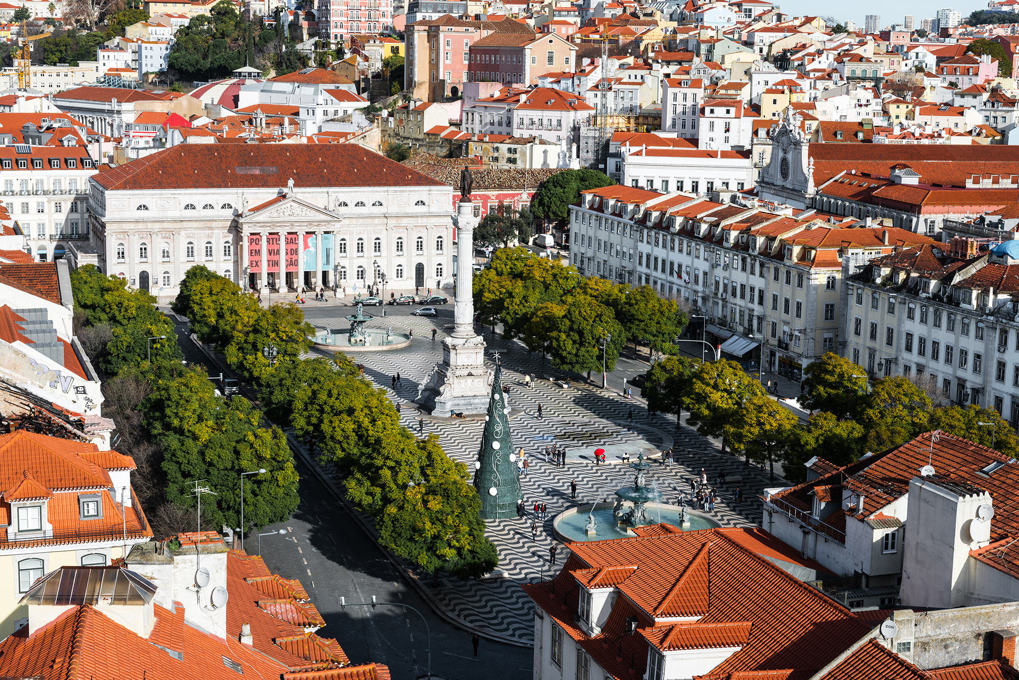 Aerial view of the rooftops of the Baixa district in Lisbon