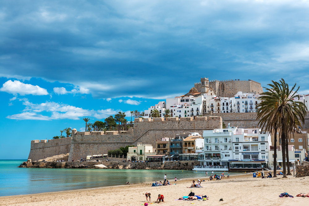 Panorama view of the fortified city of Peñíscola from the beach