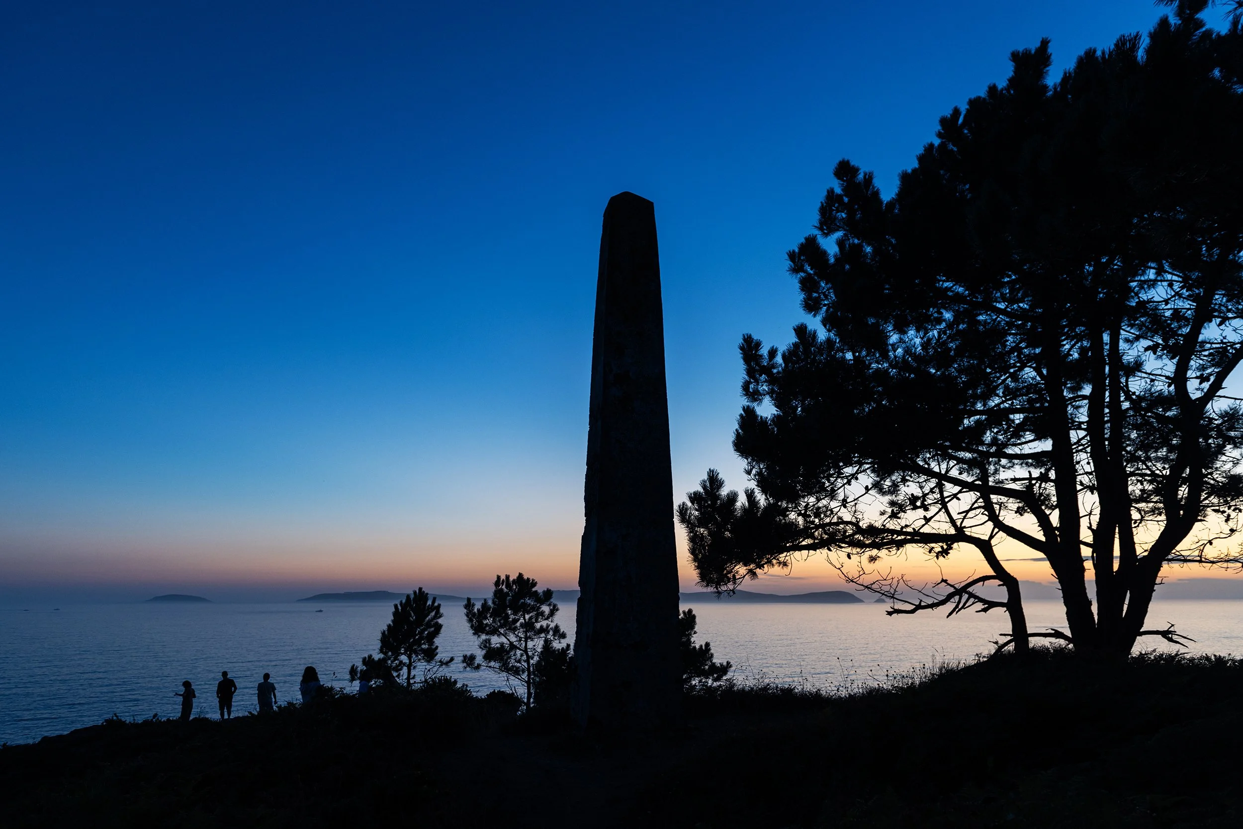 Silhouette of Ons Island in Galicia at dusk, Spain
