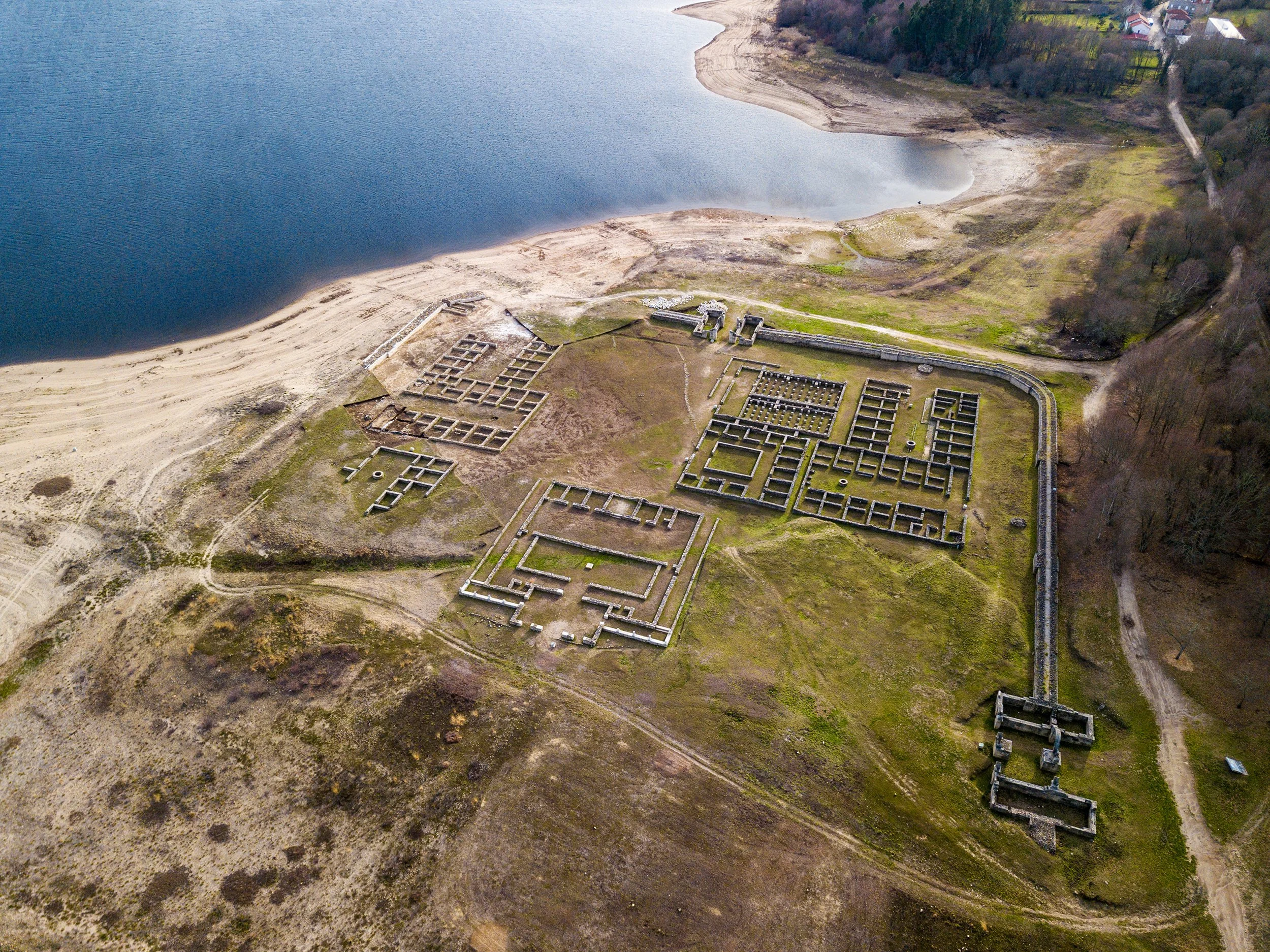 Aerial view of ancient Roman ruins in Spain
