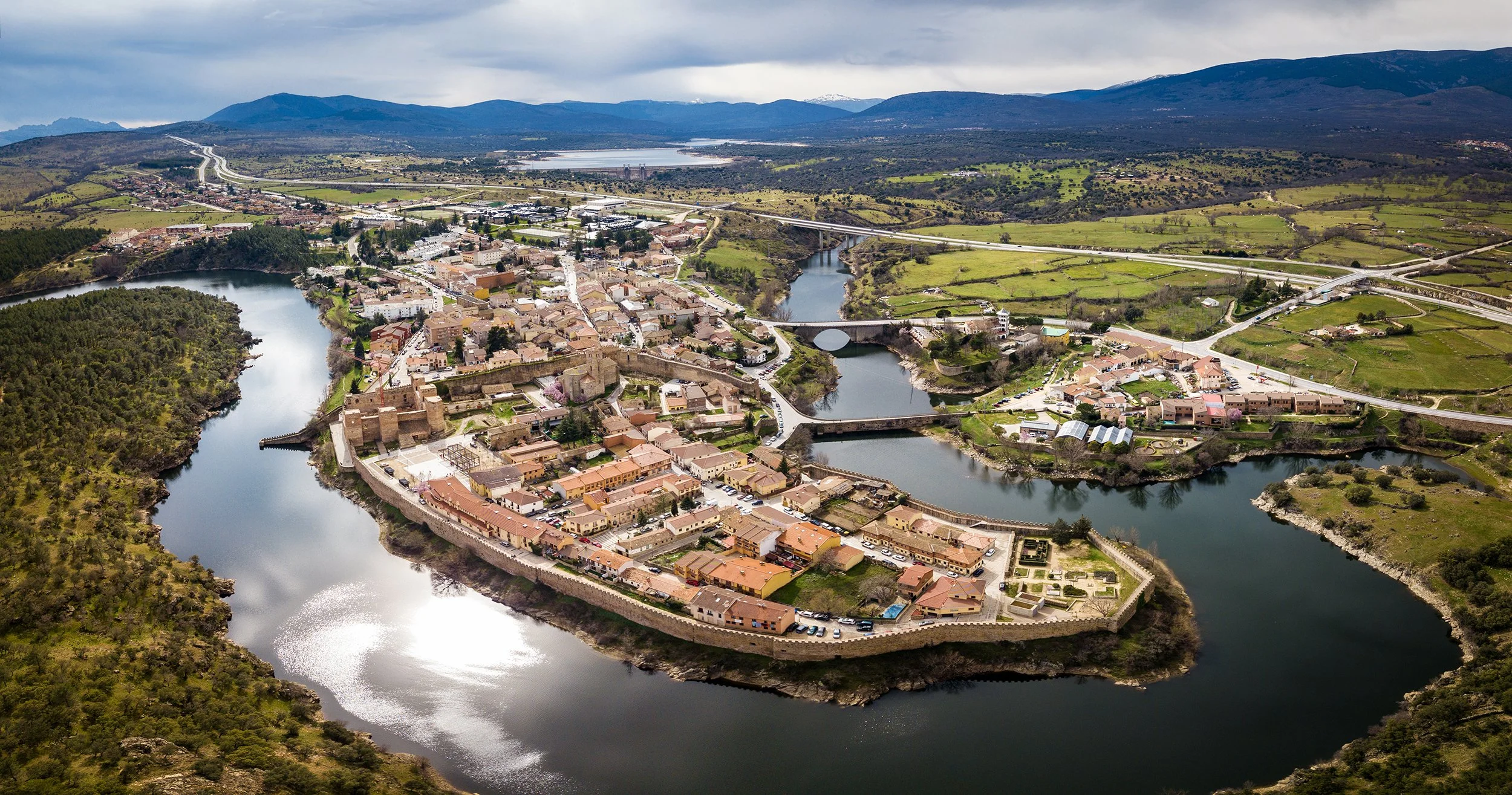 Aerial view of Buitrago del Lozoya in Madrid
