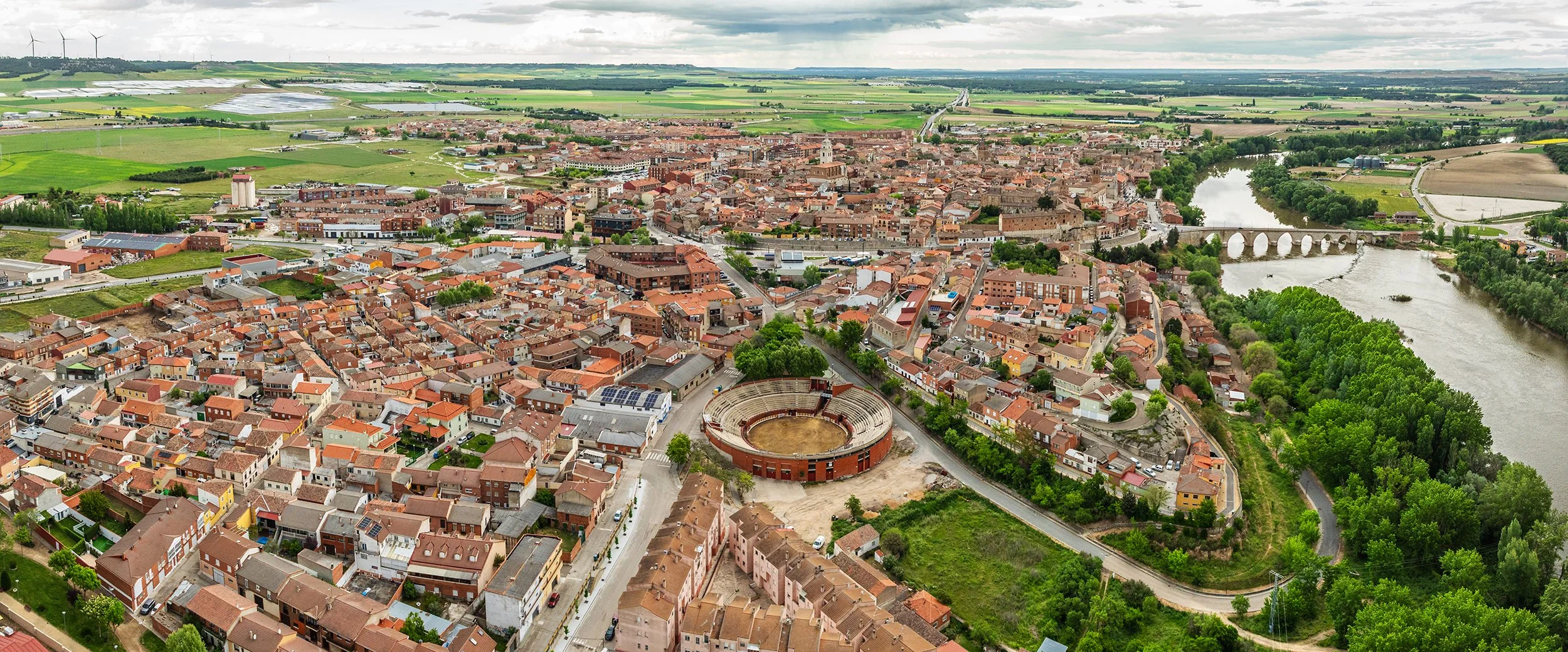 Aerial view of the city of Tordesillas in Valladolid