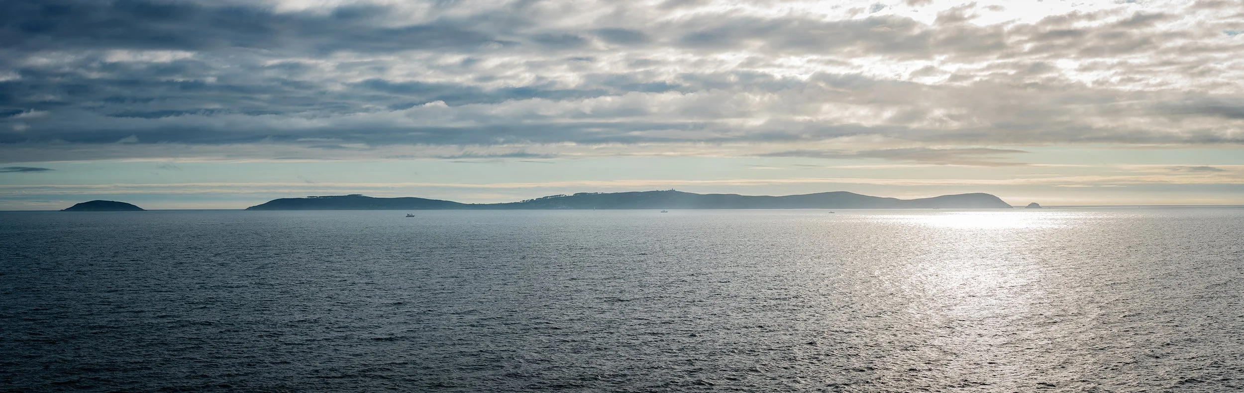Silhouette of Ons Island in Galicia at dusk, Spain