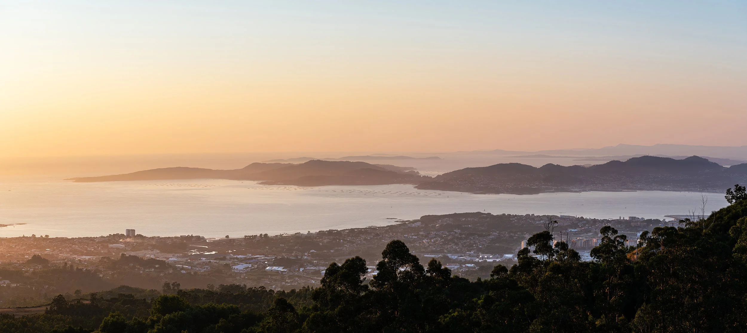 Orange sunset in the Rias Baixas, Spain