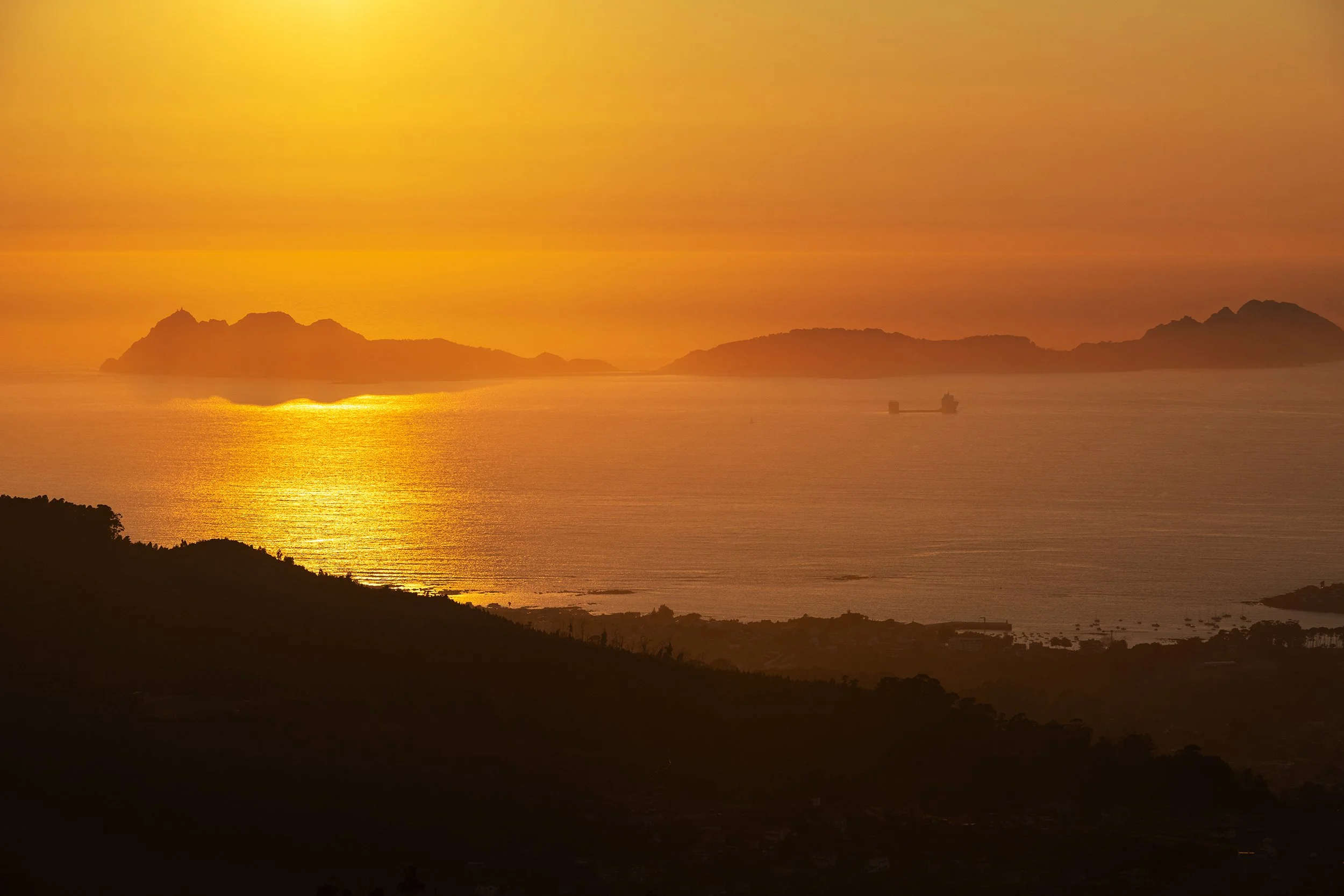 Orange sunset in the Rias Baixas, Spain