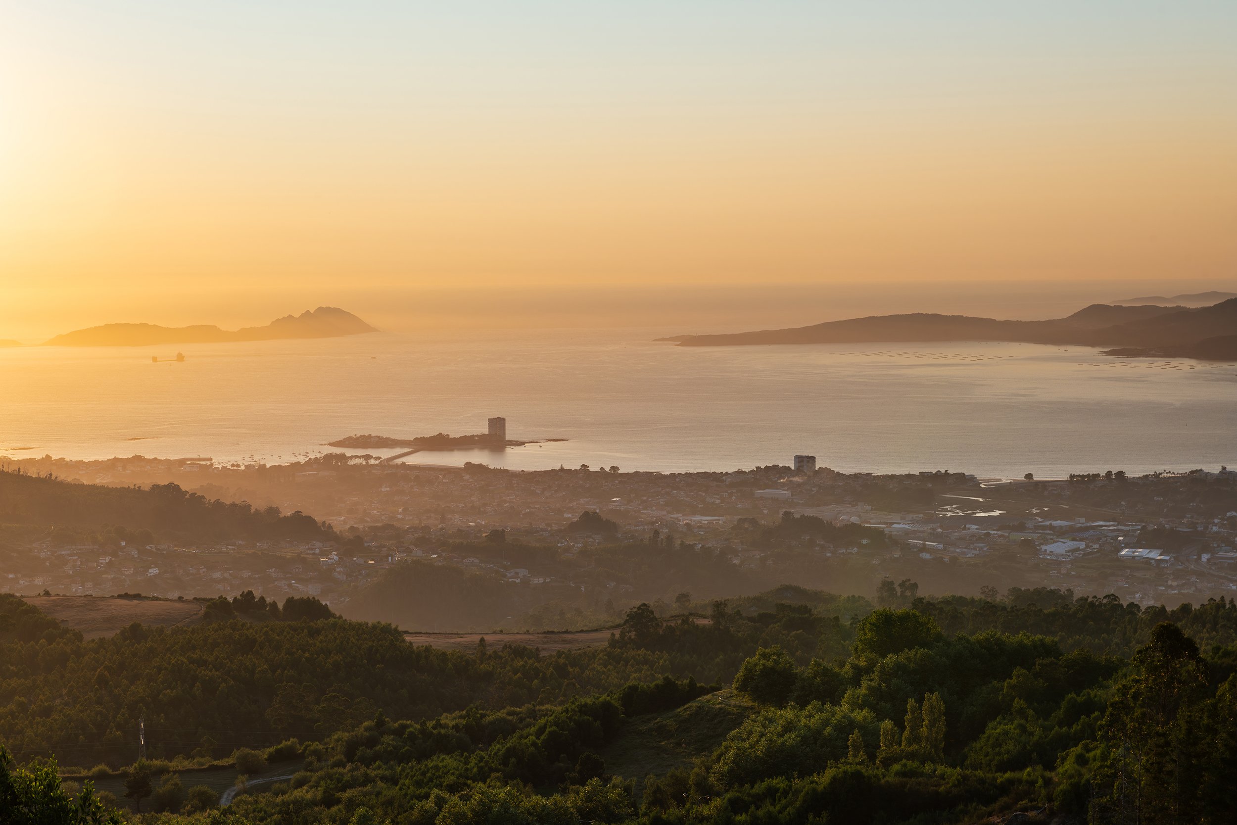 Orange sunset in the Rias Baixas, Spain