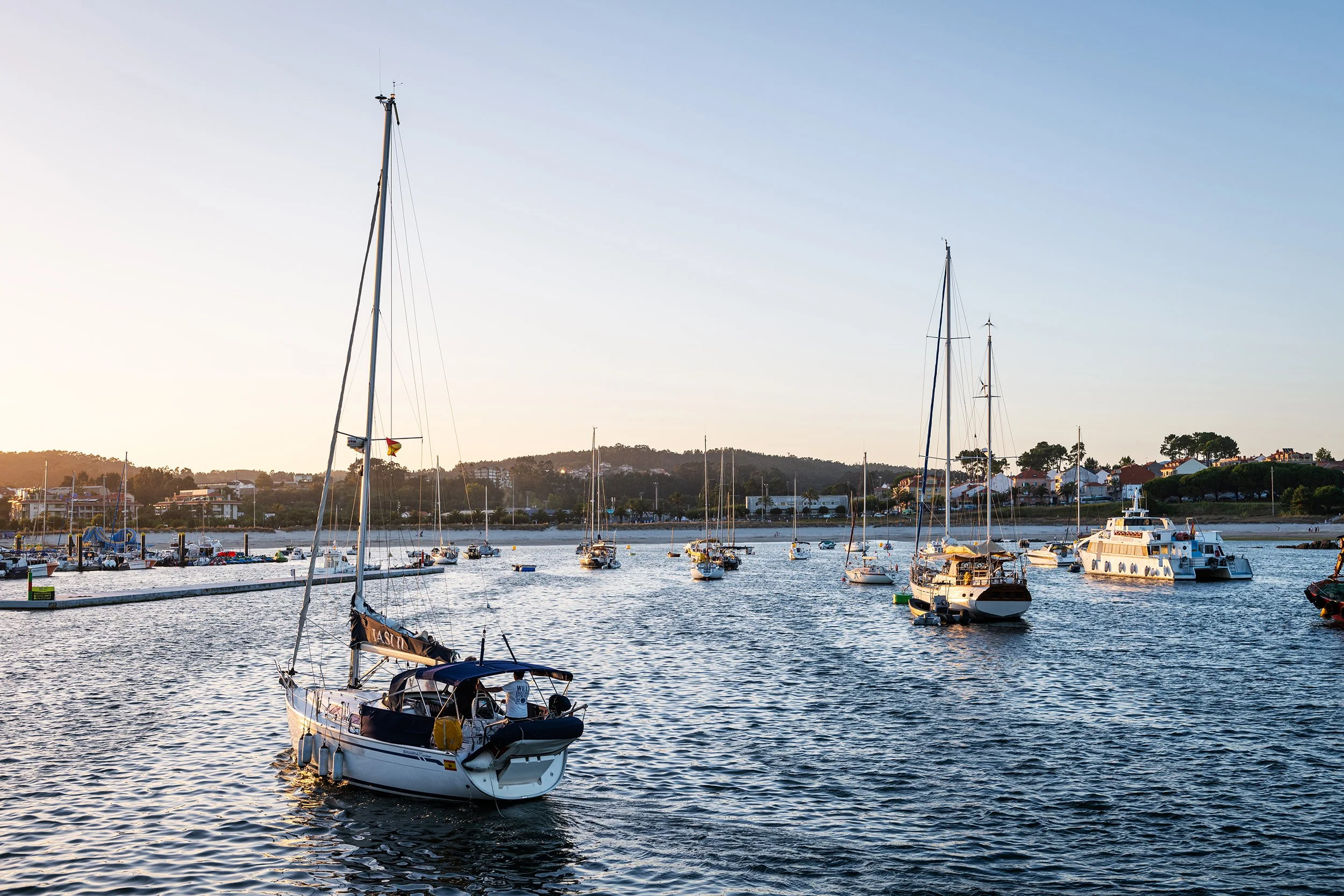 Boats moored in Portonovo Yacht Club in Galicia