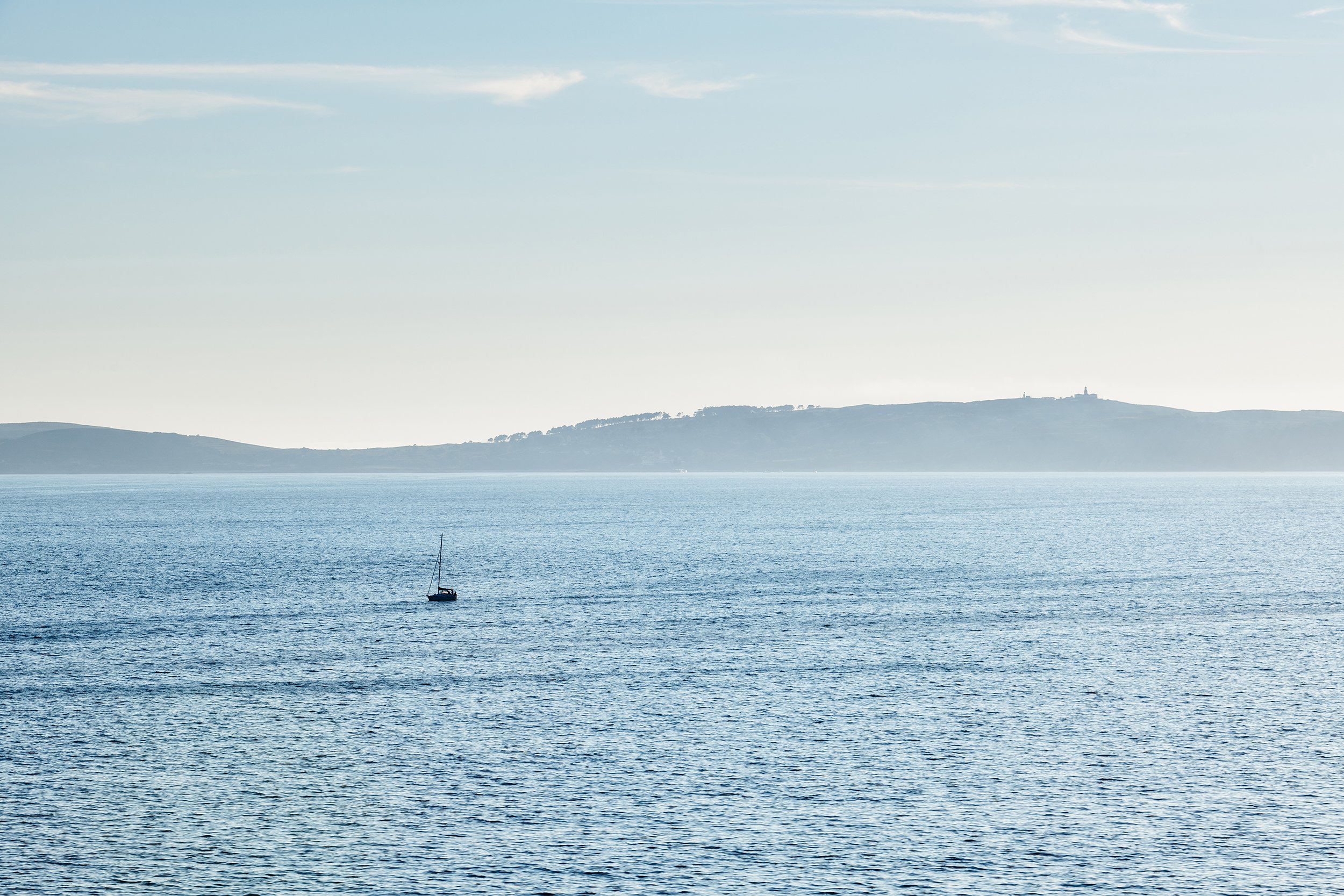 Sailboat and Ons Islands in Galicia, Spain