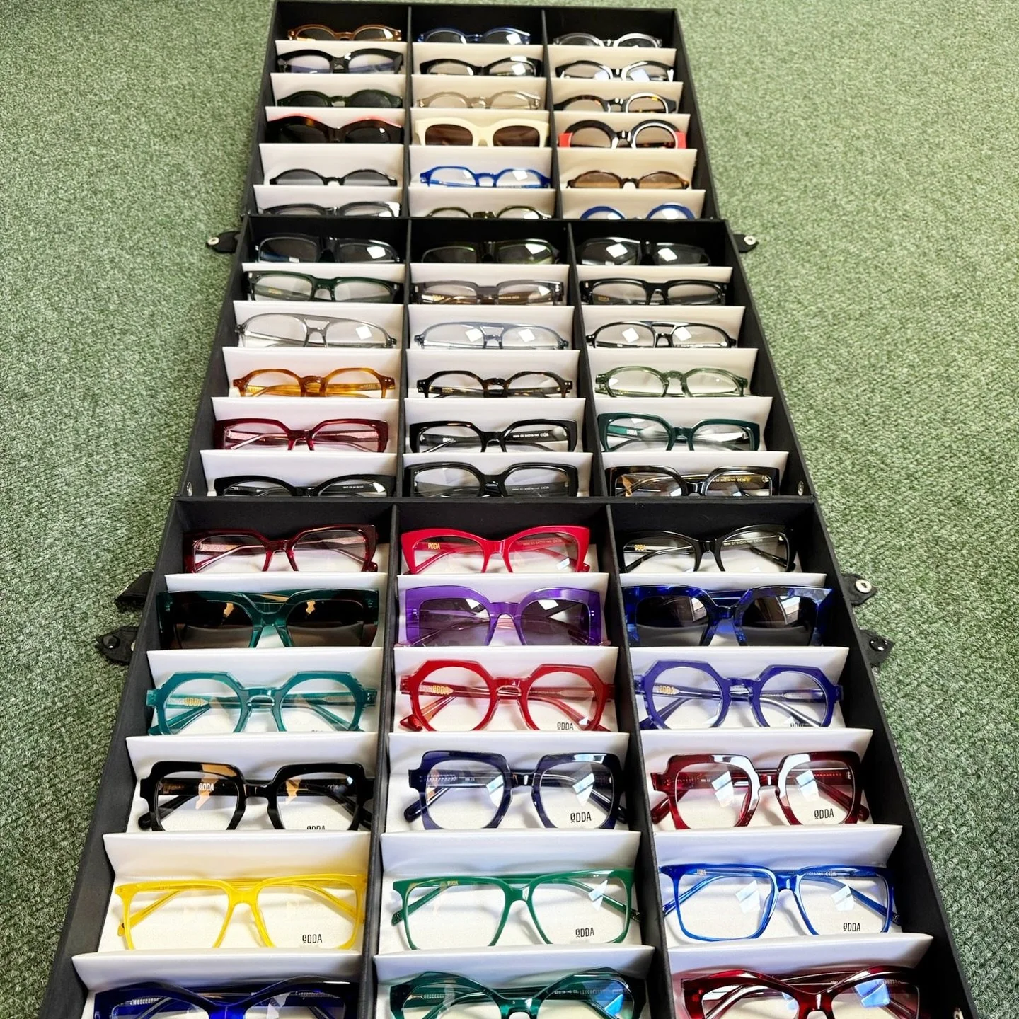 TRAYS ON TRAYS of brand new @oddaeyewear we&rsquo;ve been wonderfully successful in finding Clara last year &amp; we&rsquo;re so happy you guys love them just as much as we do! 🩷💚🩵💙🧡💛🩷