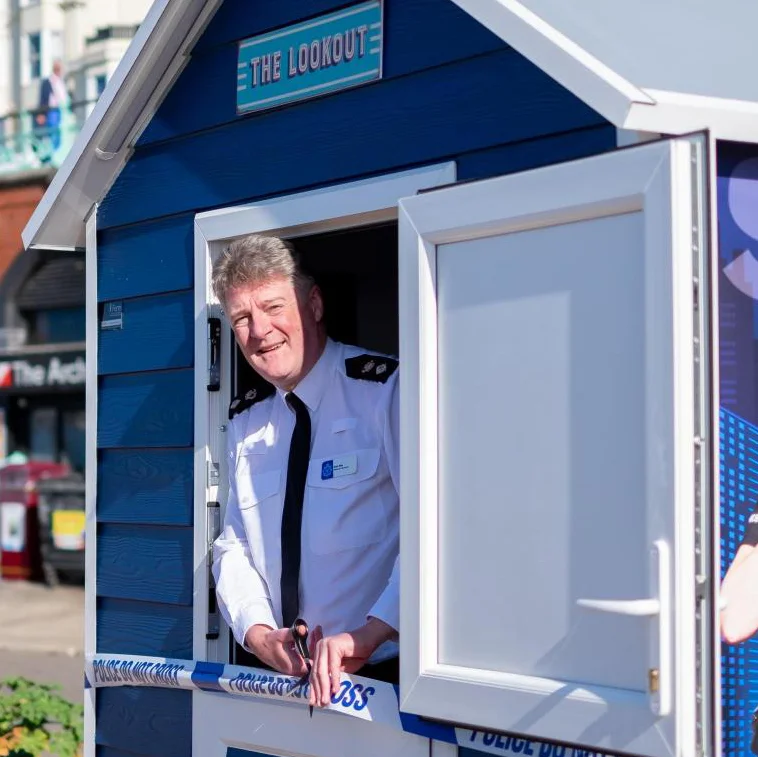 Police beach hut on the seafront.