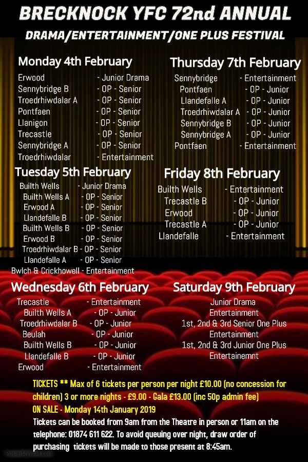 Drama Festival Tickets - On Sale Monday 14th January 