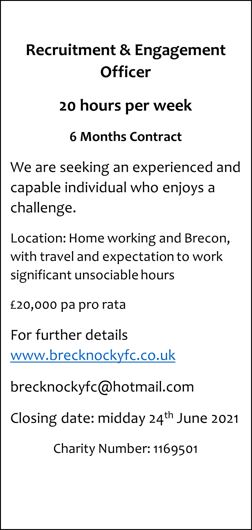 JOB OPPORTUNITY - RECRUITMENT &amp; ENGAGEMENT OFFICER 