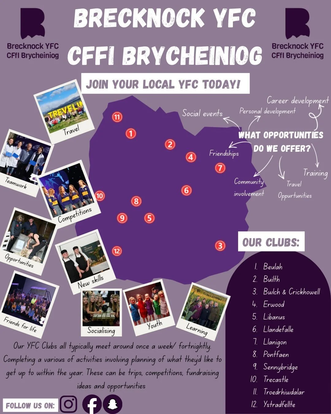 🌟JOIN YOUR LOCAL CLUB TODAY!🌟

🟣Join Brecknock YFC and be part of something bigger! From lifelong friendships and unforgettable social events to competitions, travel and leadership opportunities, there&rsquo;s something for everyone. 🟣

🚜🌾Wheth