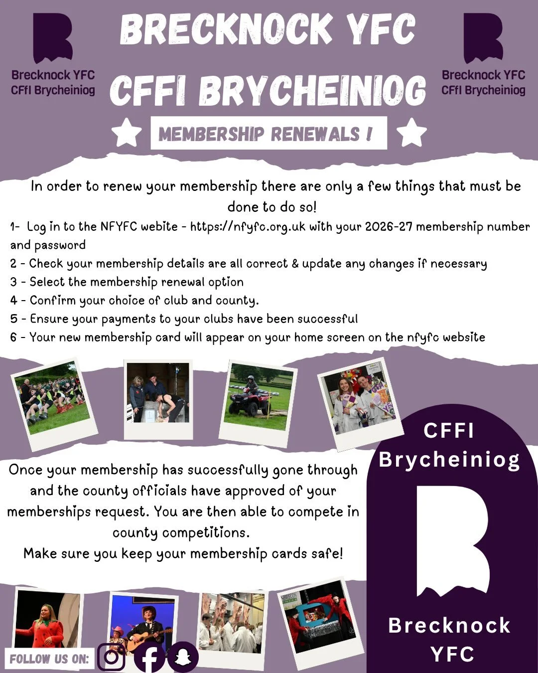 🟣Just in time for our new YFC Year here is a bit of information for our membership renewals! For all members wishing to renew their membership in the coming months here is all the information you will need in order to do so!🟣

🟣Mewn pryd ar gyfer 