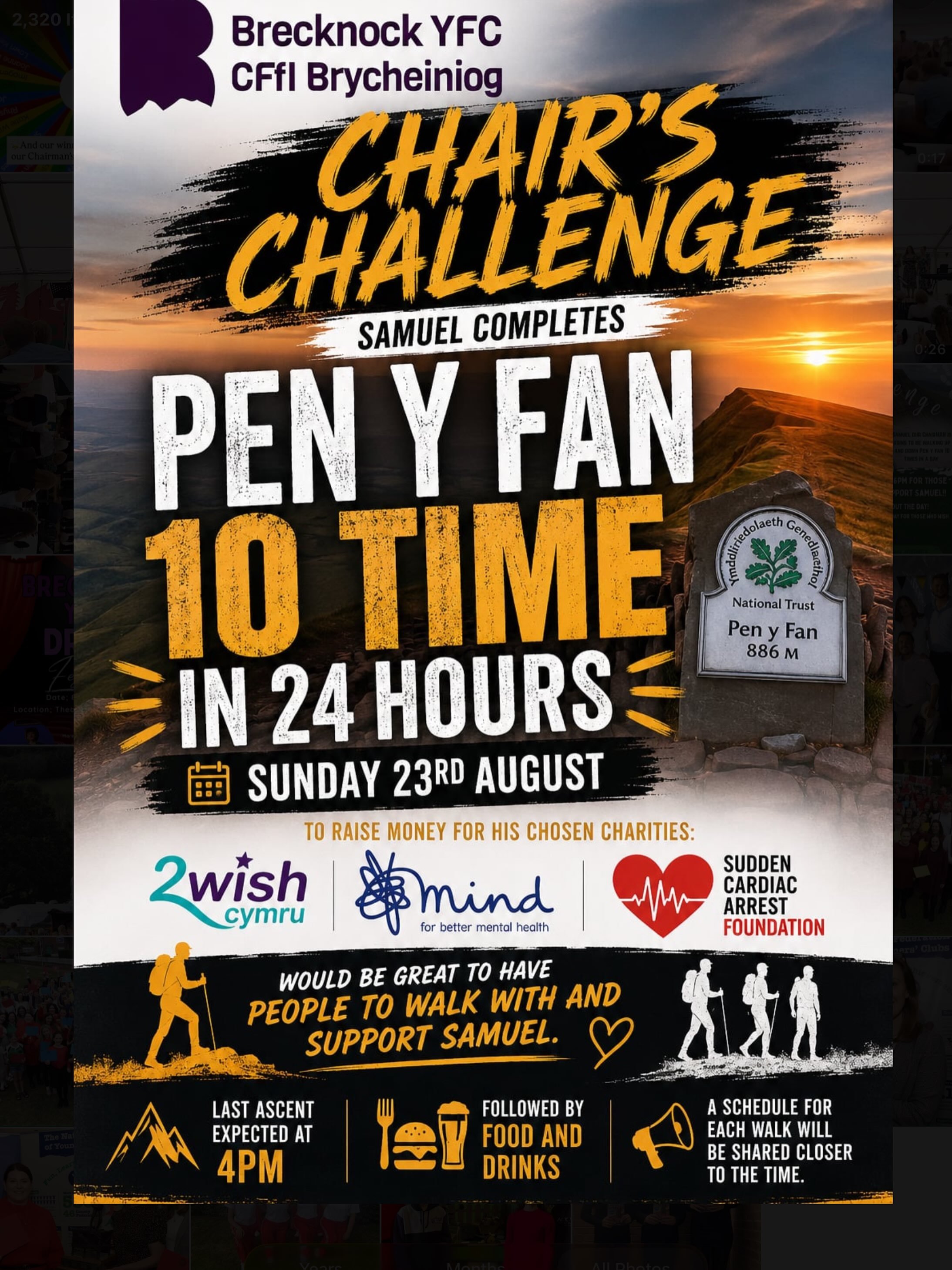 ⛰️10 Climbs 1 Mountain. One Incredible Challenge ⛰️
 
 SAVE THE DATE⛰️
 
 🌟You won&rsquo;t want to miss this one. Here it is our Chair&rsquo;s Challenge for this year!🌟
 
 🥾Samuel will be climbing Pen Y Fan 10 times in one day!🥾
 
 🔥From the fir