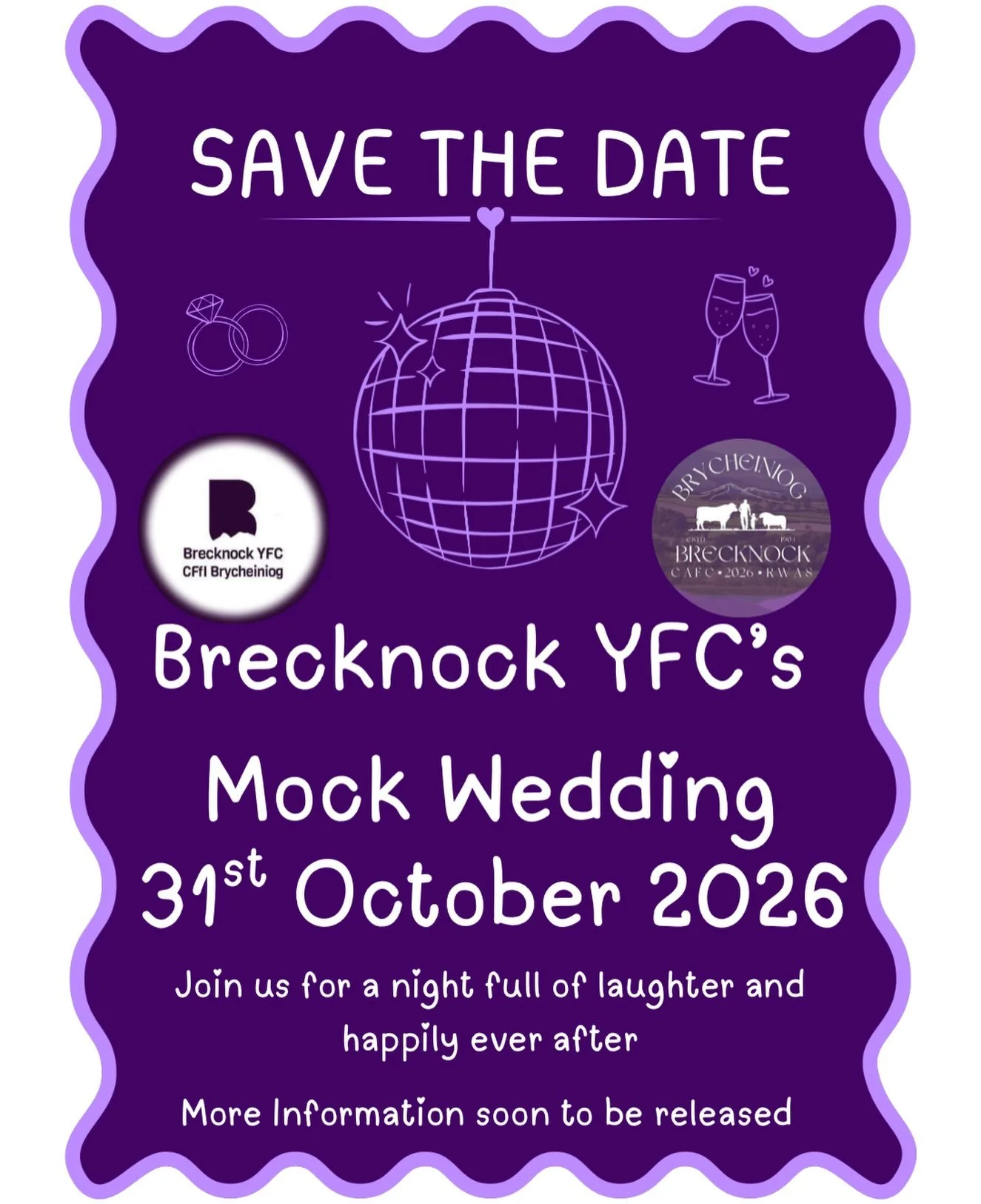 👰🏻&zwj;♀️💍SAVE THE DATE 👰🏼&zwj;♀️💍

Love is in the air&hellip; or is it 👀

Get ready for one unforgettable evening! We bring to you Brecknock YFC&rsquo;s Mock Wedding 

🗓️31st October 2026. 

Brecknock Feature County will be joining along sid