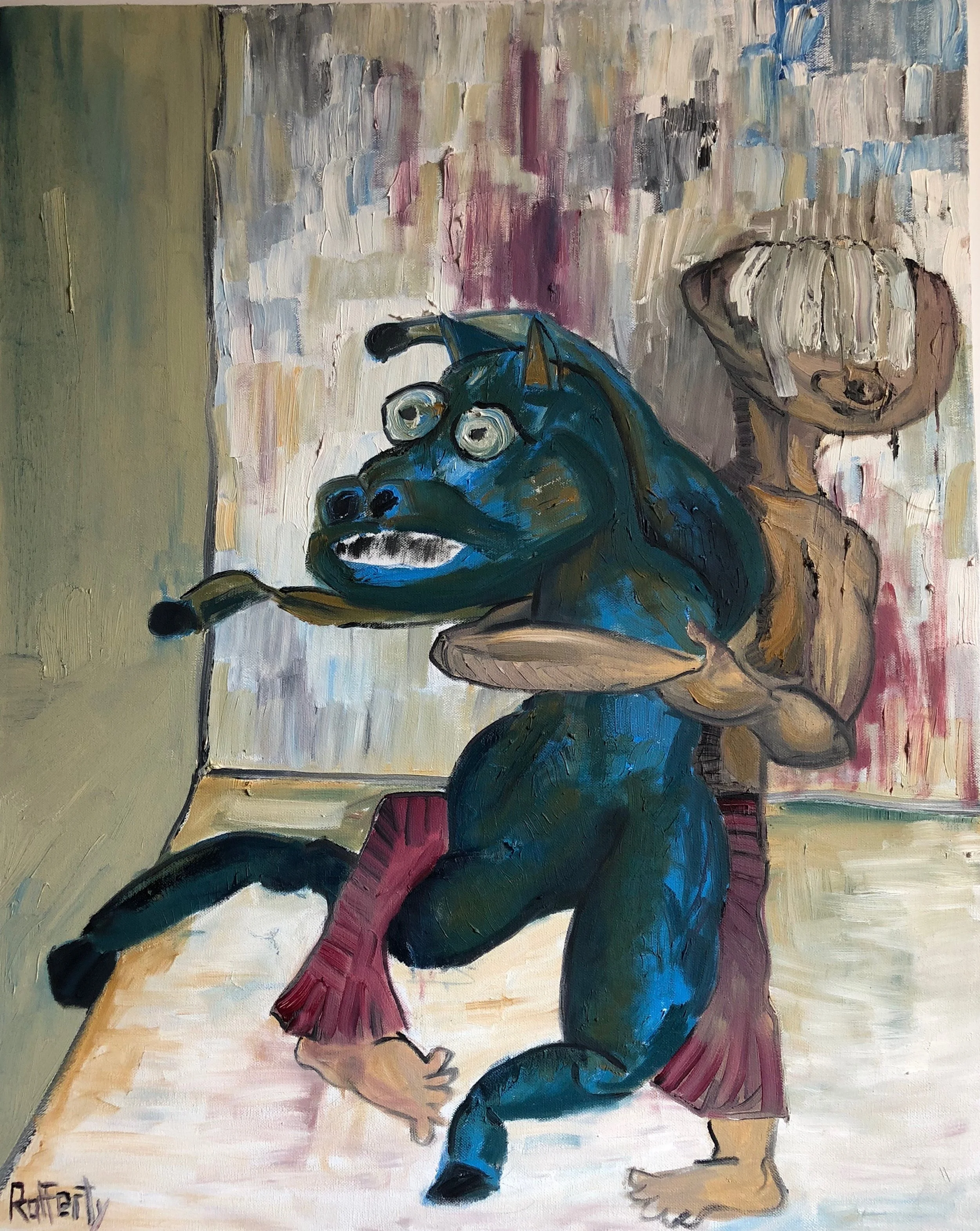 A Blind Man Trying To Wrestle A Blue Dog