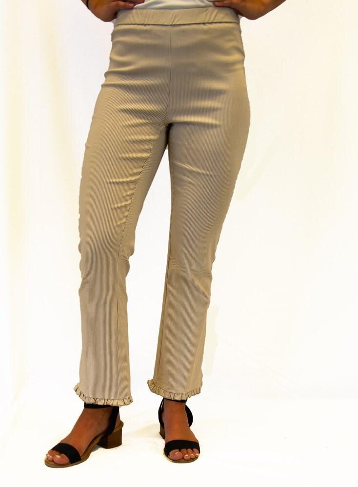Tan Pinstrip Ruffle Pants