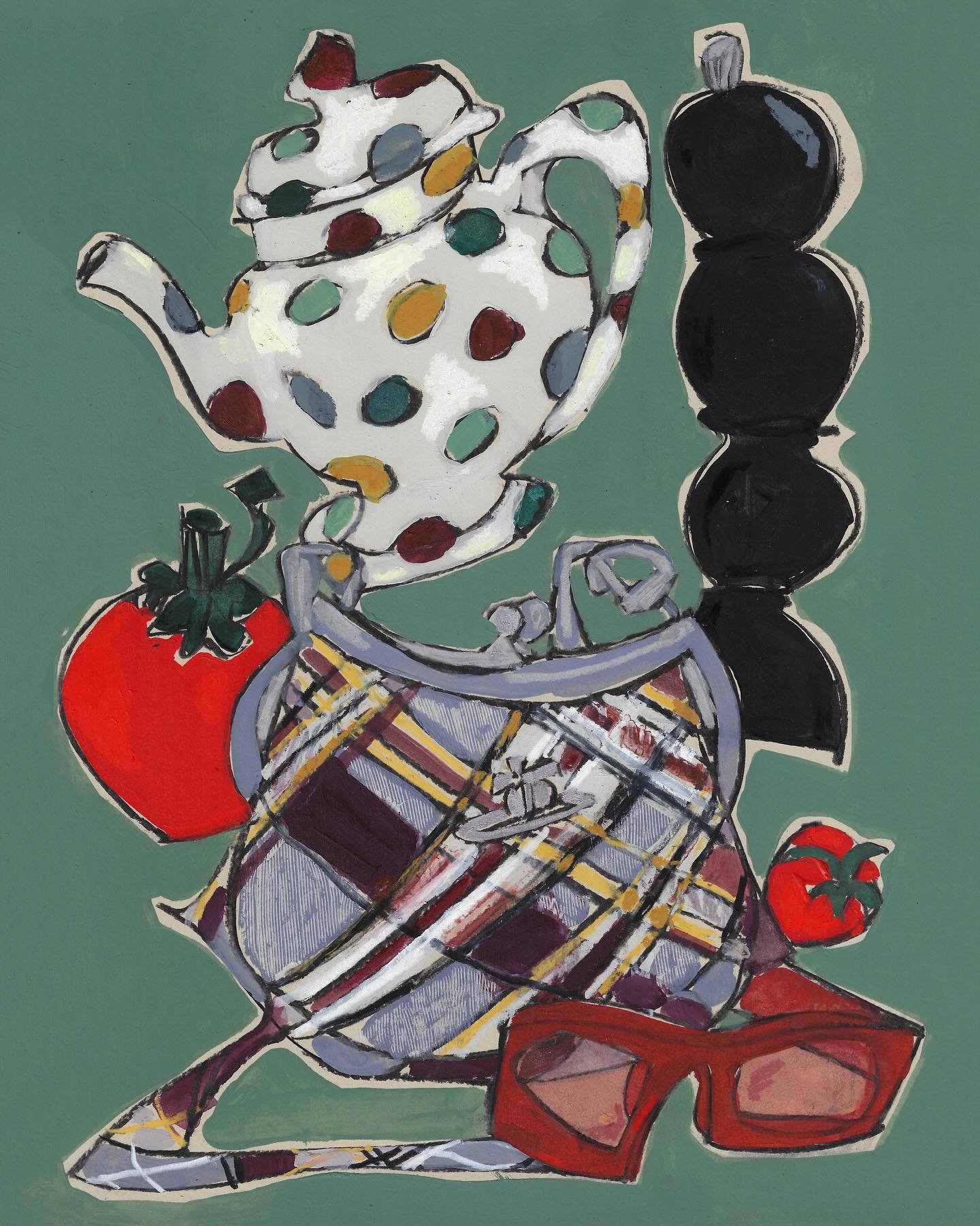 &lsquo;Teapot, Tomato Sauce and Tartan Bag&rsquo; 2025 🍅 for @libertylondon 

Recovery brunch with @viviennewestwood bag, @emma_bridgewater teapot, @gucci sunglasses, @addisonrosshome S&amp;P mill and squeezy tomato sauce. 

Available on my website.
