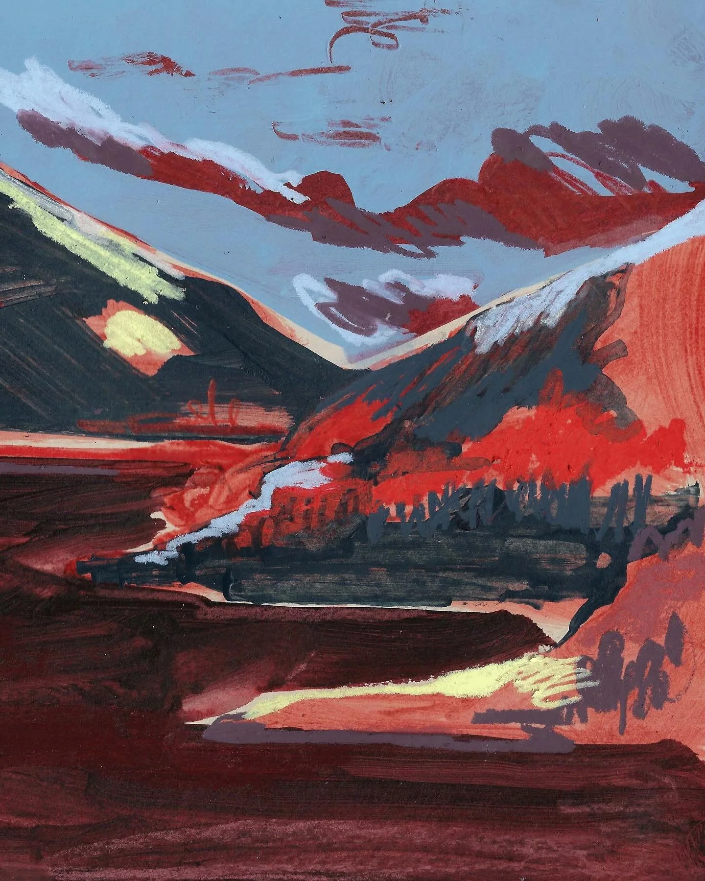 Scottish hills and headscarves for @secondstoriesofficial ❣️

Heading home tomorrow for some R&amp;R amongst said hills 🏴󠁧󠁢󠁳󠁣󠁴󠁿

#scottishlandscape#landscapepainting#scottishhighlands#madeinscotland