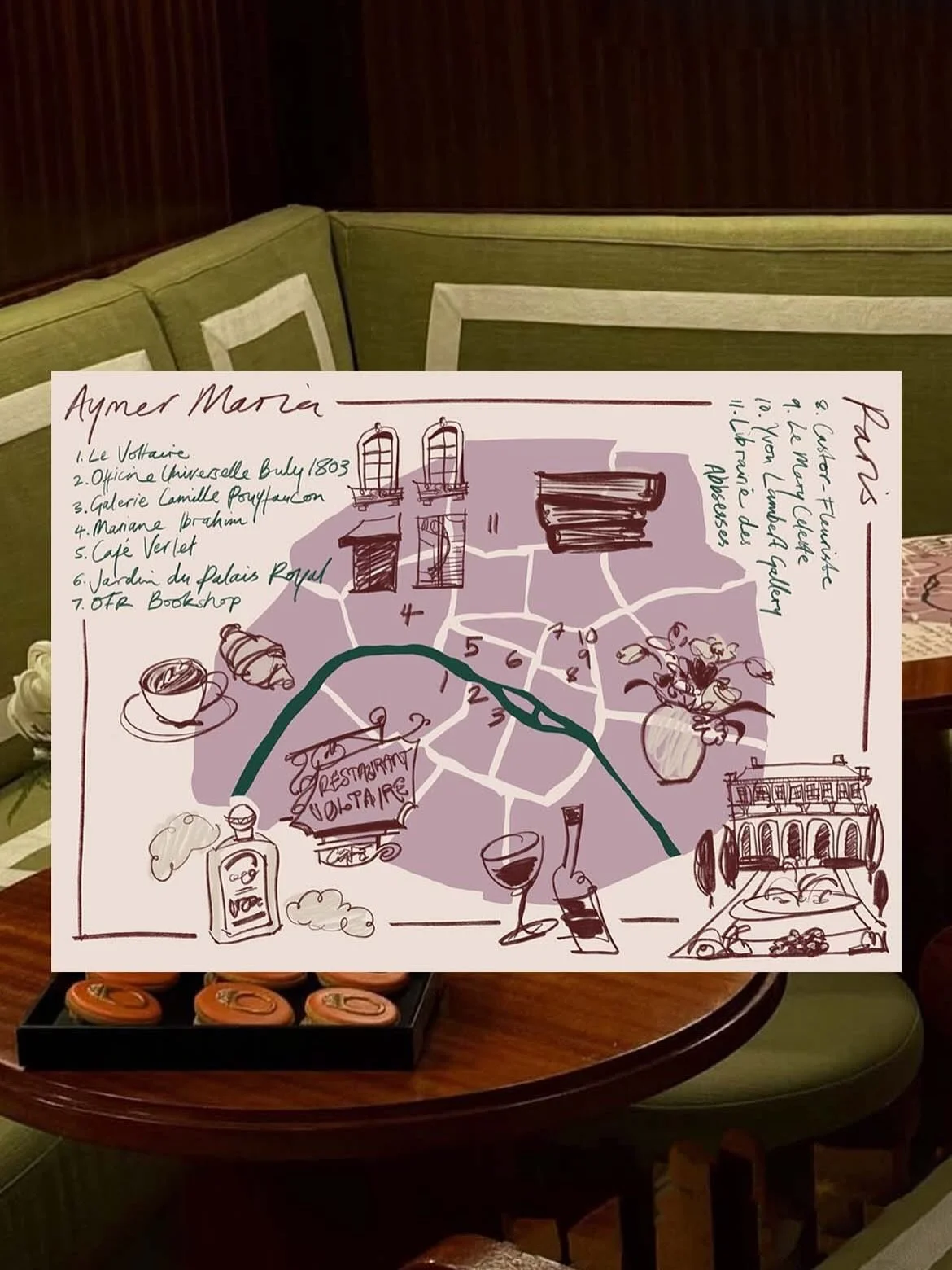 Curated map of Paris for @aymermaria PFW presentation 💍
 
Guests each received a map featuring @ruthaymarten&rsquo;s favourite spots 🇫🇷🥐 

#illustratedmap#pfw#aymermaria