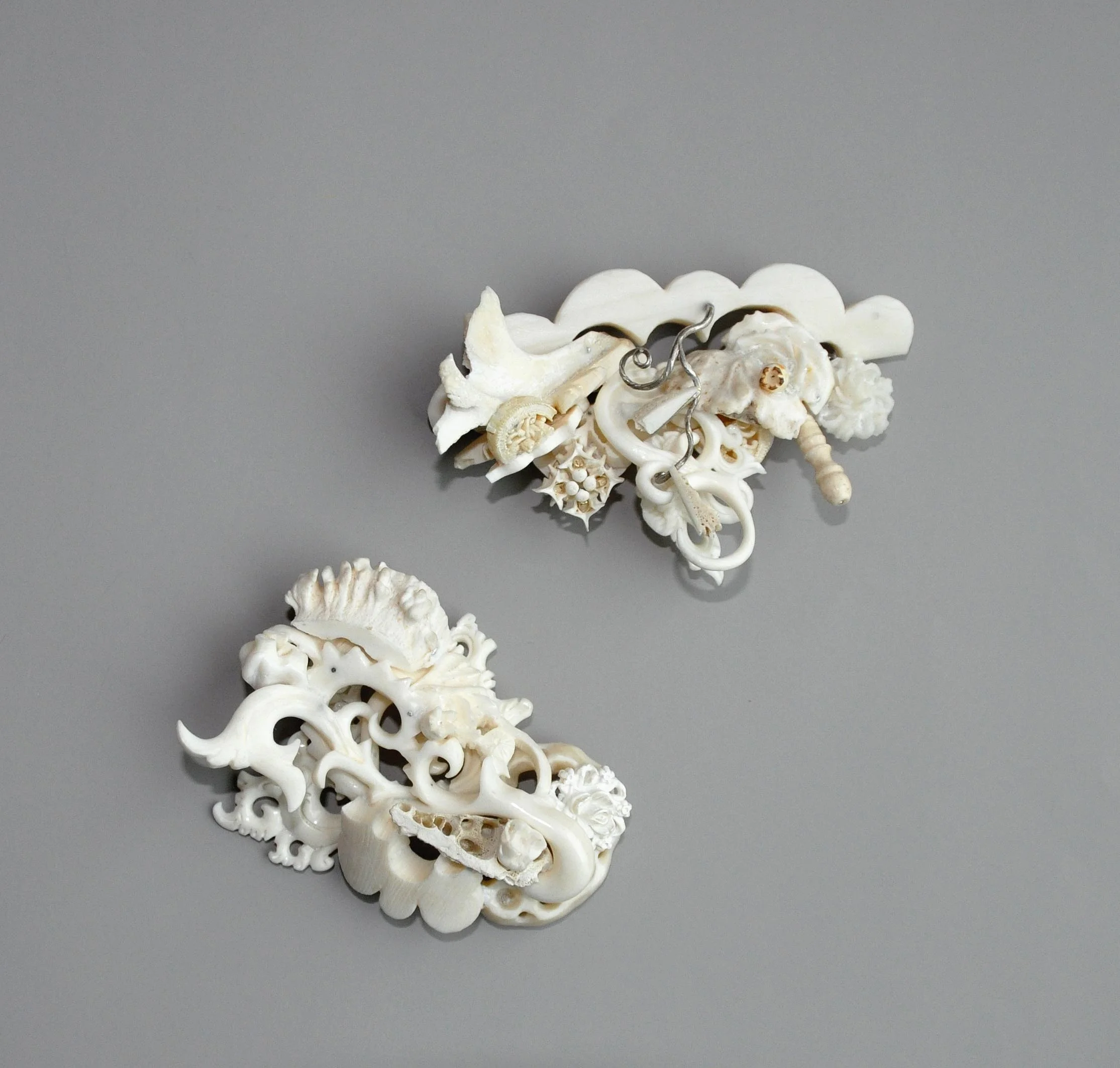 White Cluster & Cloud Brooches (2)
