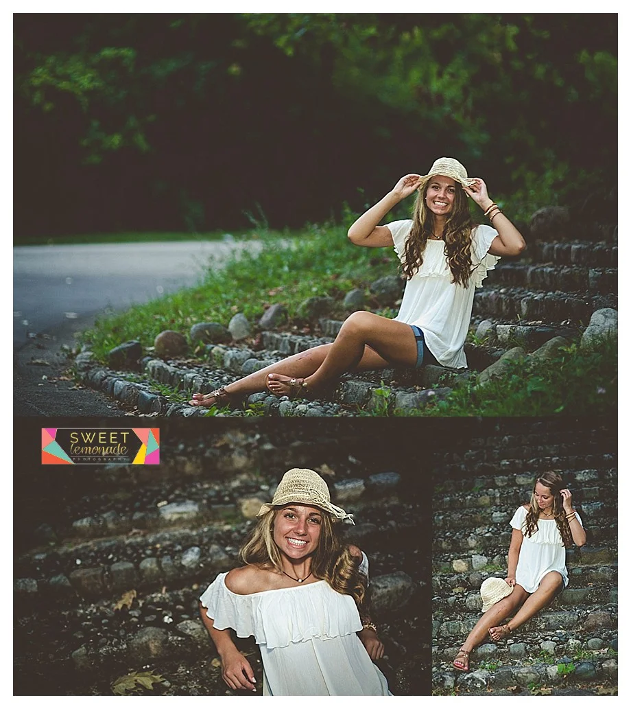 senior girl wearing straw baseball hat