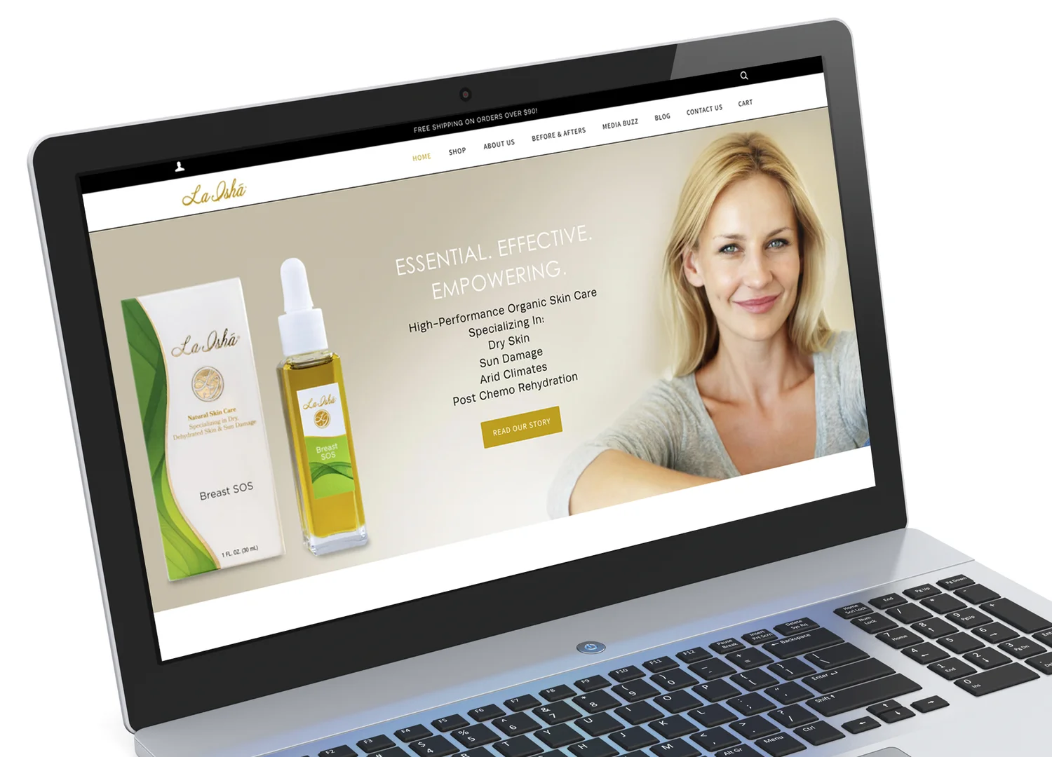 La Ishá Natural Skin Care — website laptop photo La Isha