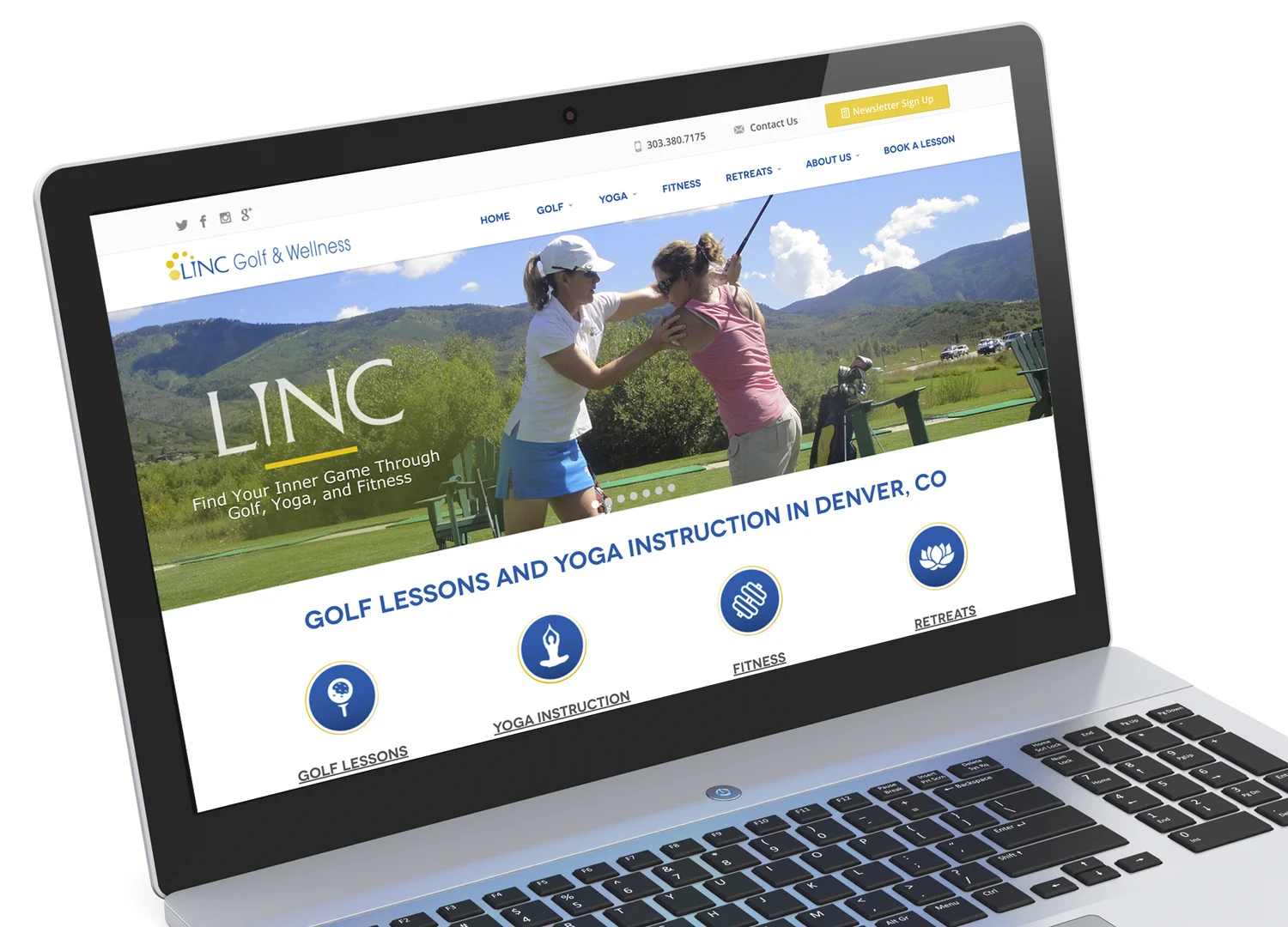 LINC Golf & Wellness — website laptop photo LINC golf