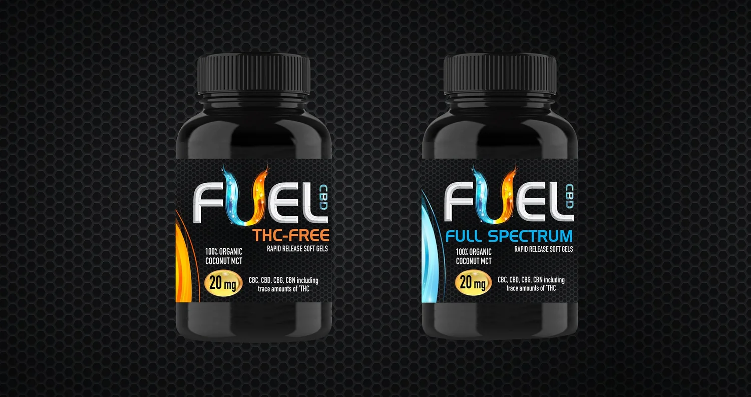 Two Fuel CBD soft-gel bottles