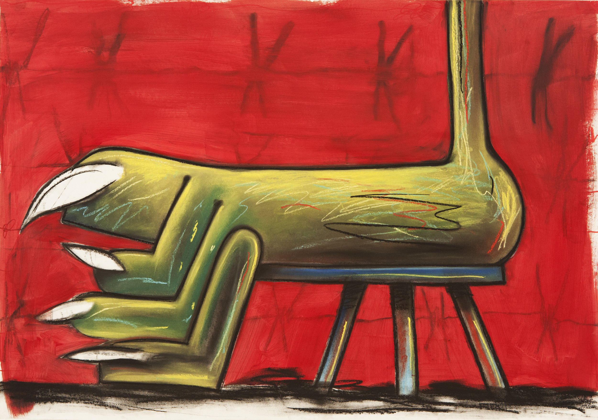  Sick Feet Taburete, 2015 Pastel, Charcoal and Acrylic on Paper. 59,5x84cm 
