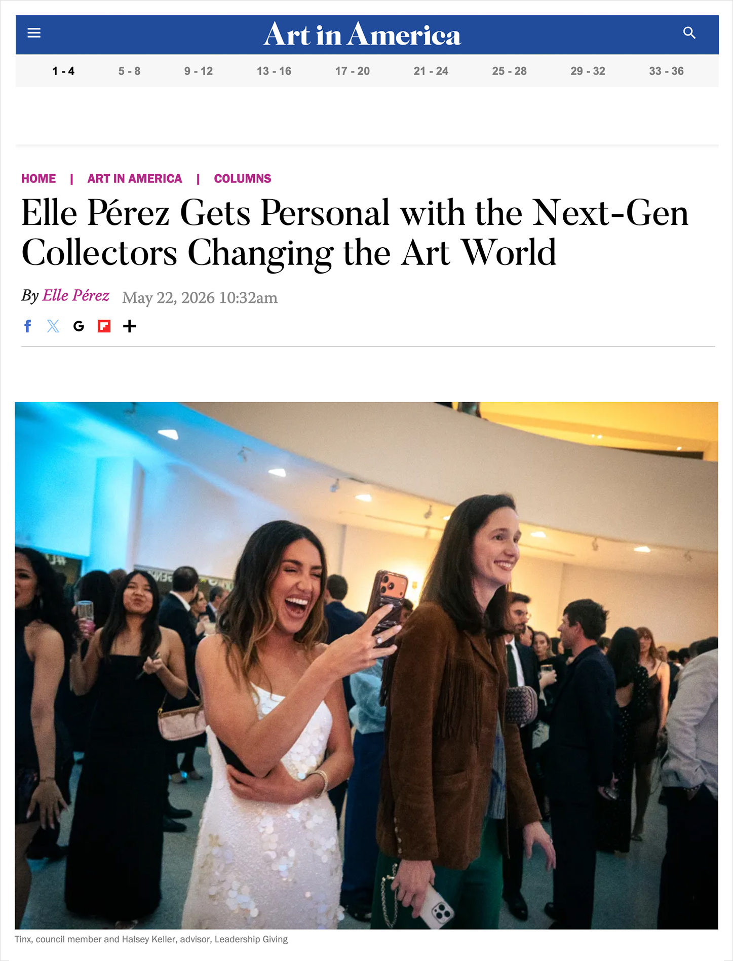 Rachel Estrada featured in Art News & Art in America at the Young Collectors Council (YCC) Party at the Guggenheim in New York City (NYC)