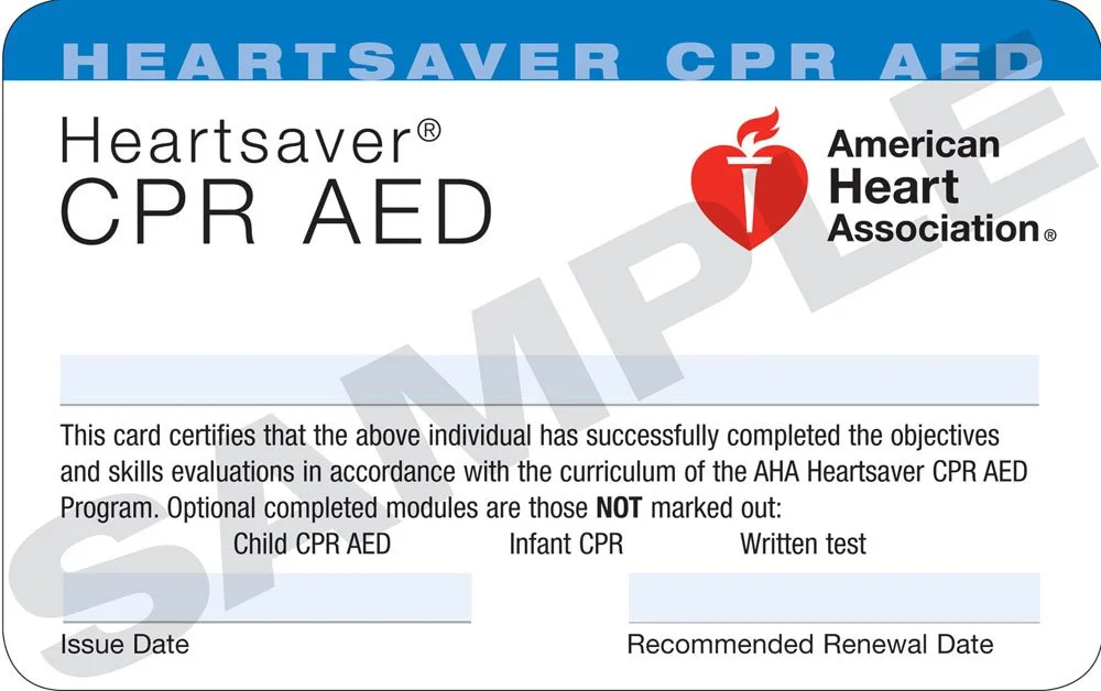 AHA BLS (CPR+AED), CPRAEDChocking, First Aid courses, ACLS, and PALS