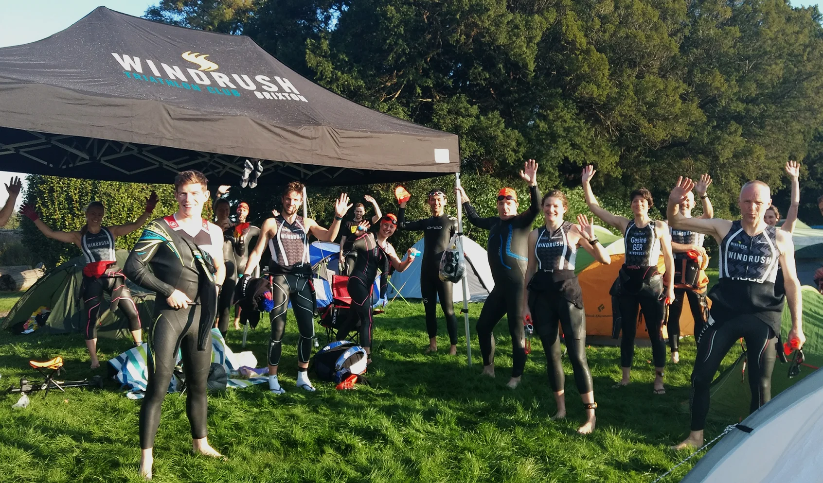 Windrush members at camp before Triathlon