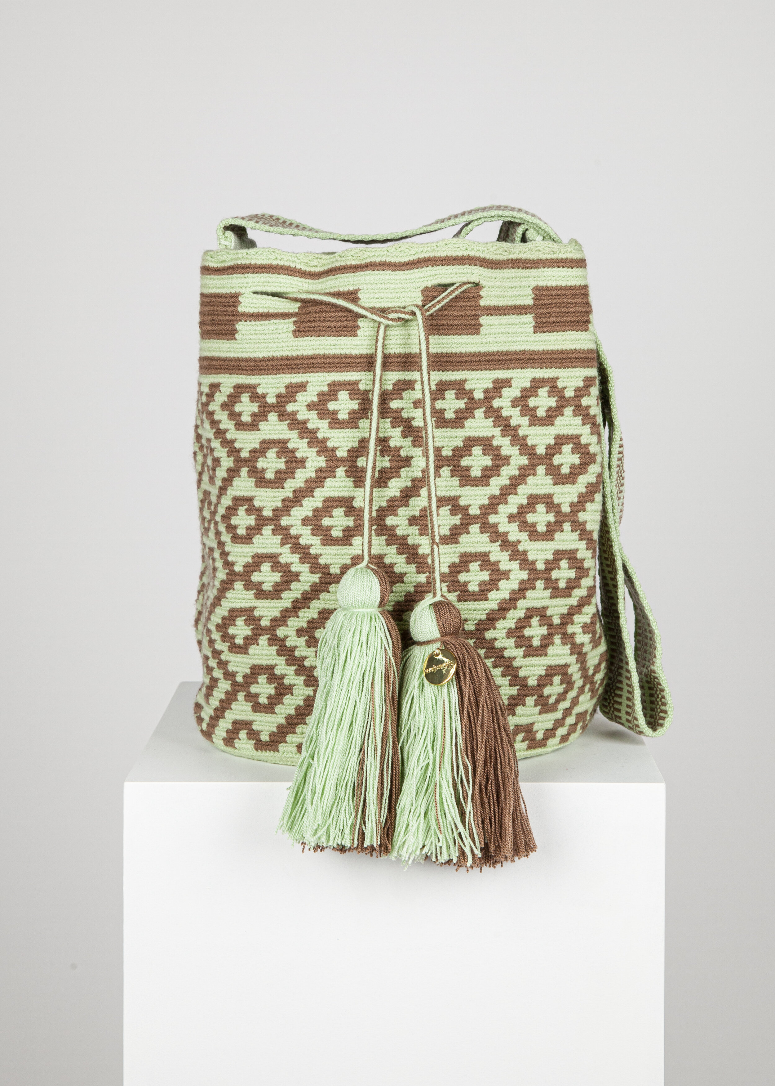 LARGE WAYUU PATTERNED BAG - MINT GREEN AND GREY 