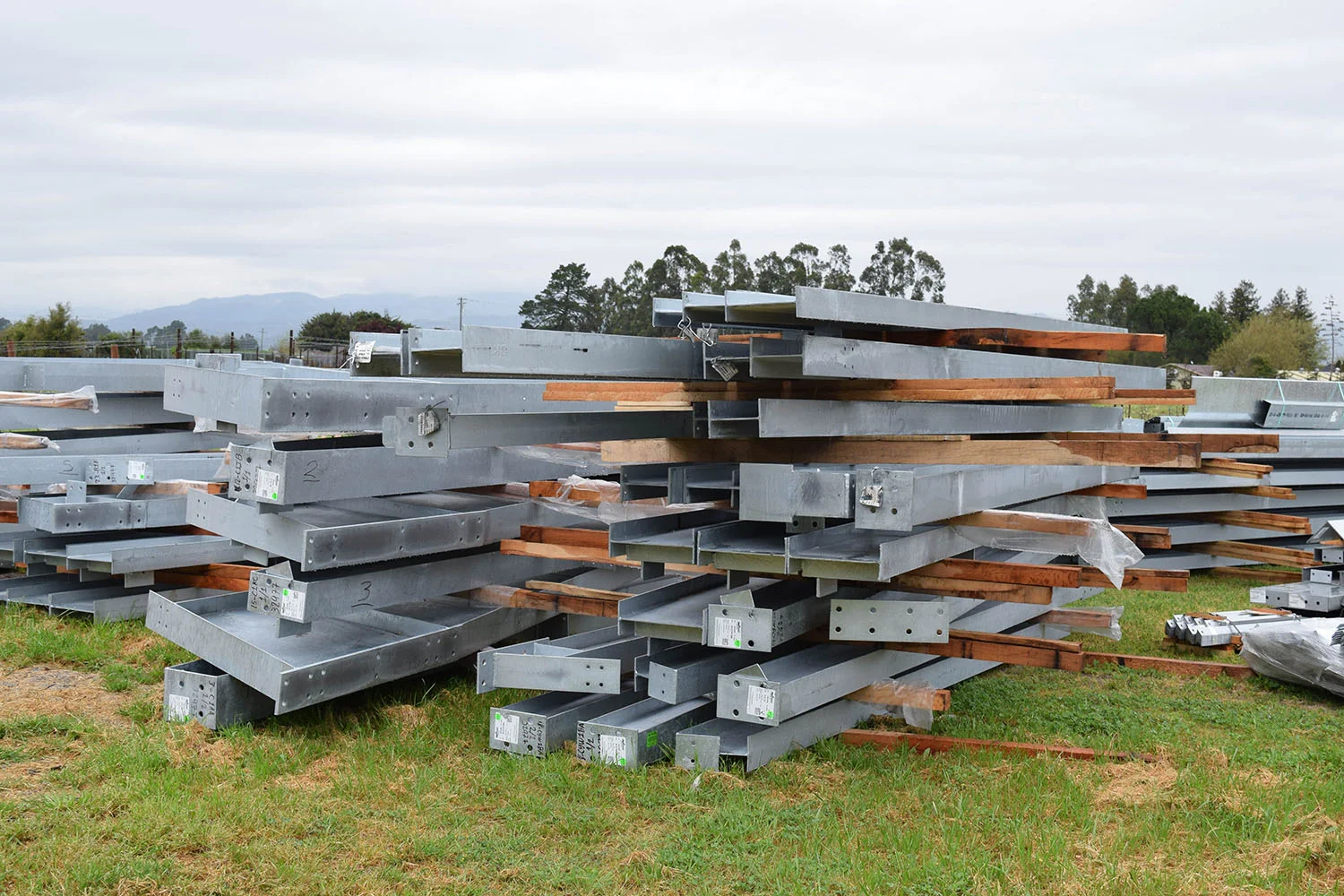 Framing of the new winery being prepped to be put in place
