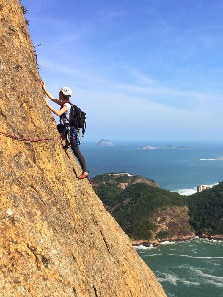 Italianos com Secundo rock climbing route on Sugarloaf Mountain in Rio de Janeiro
