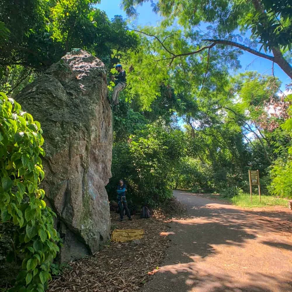 Rock climbing self-rescue practice in Urca, Rio de Janeiro