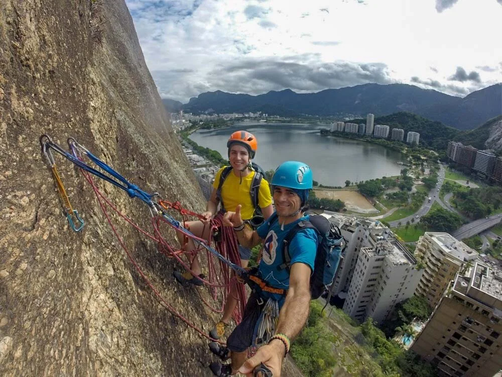 Rock climbing on Cantagalo, Rio de Janeiro, Brazil
